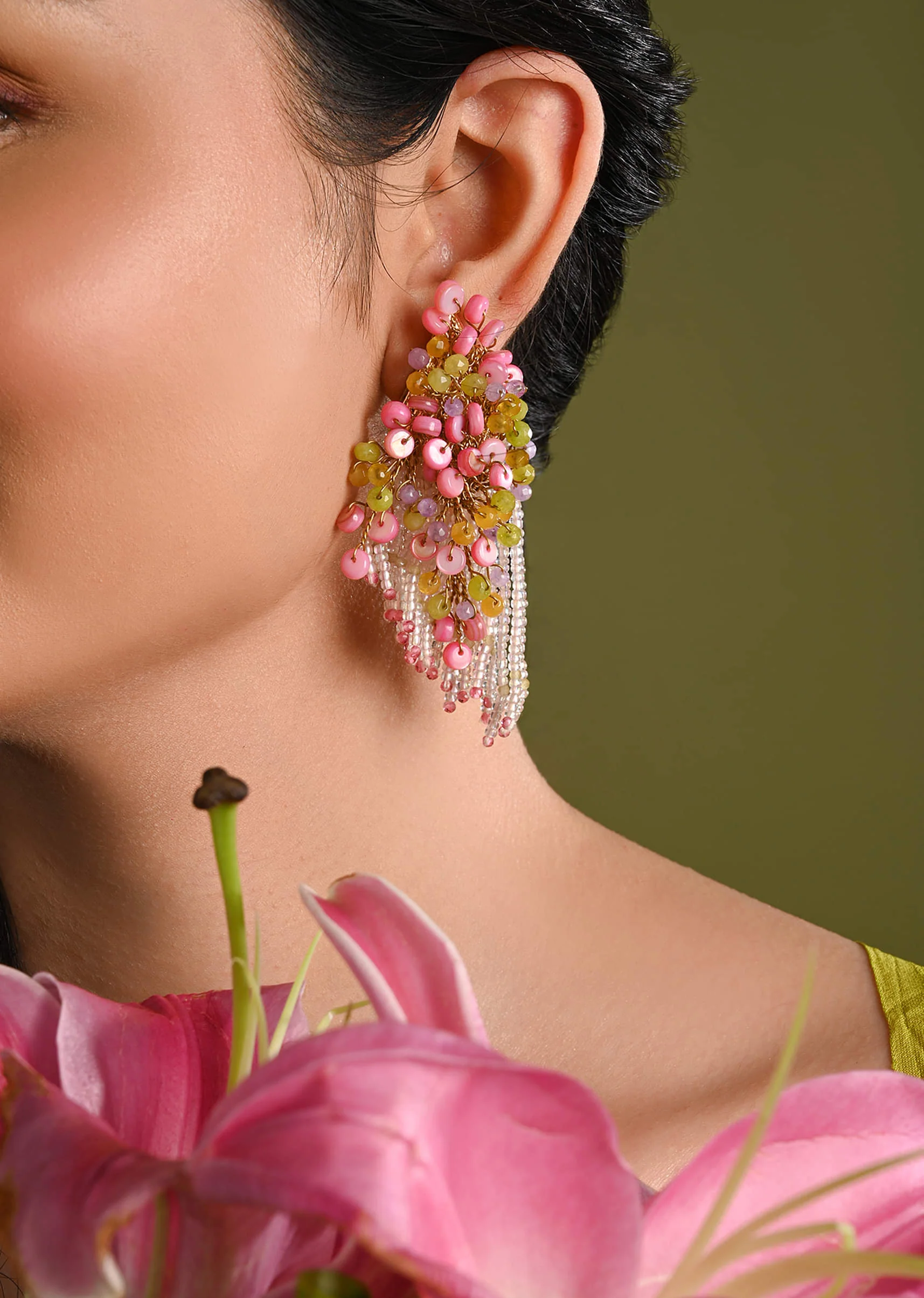 Rose Pink Green Fashion Long Earrings For Women