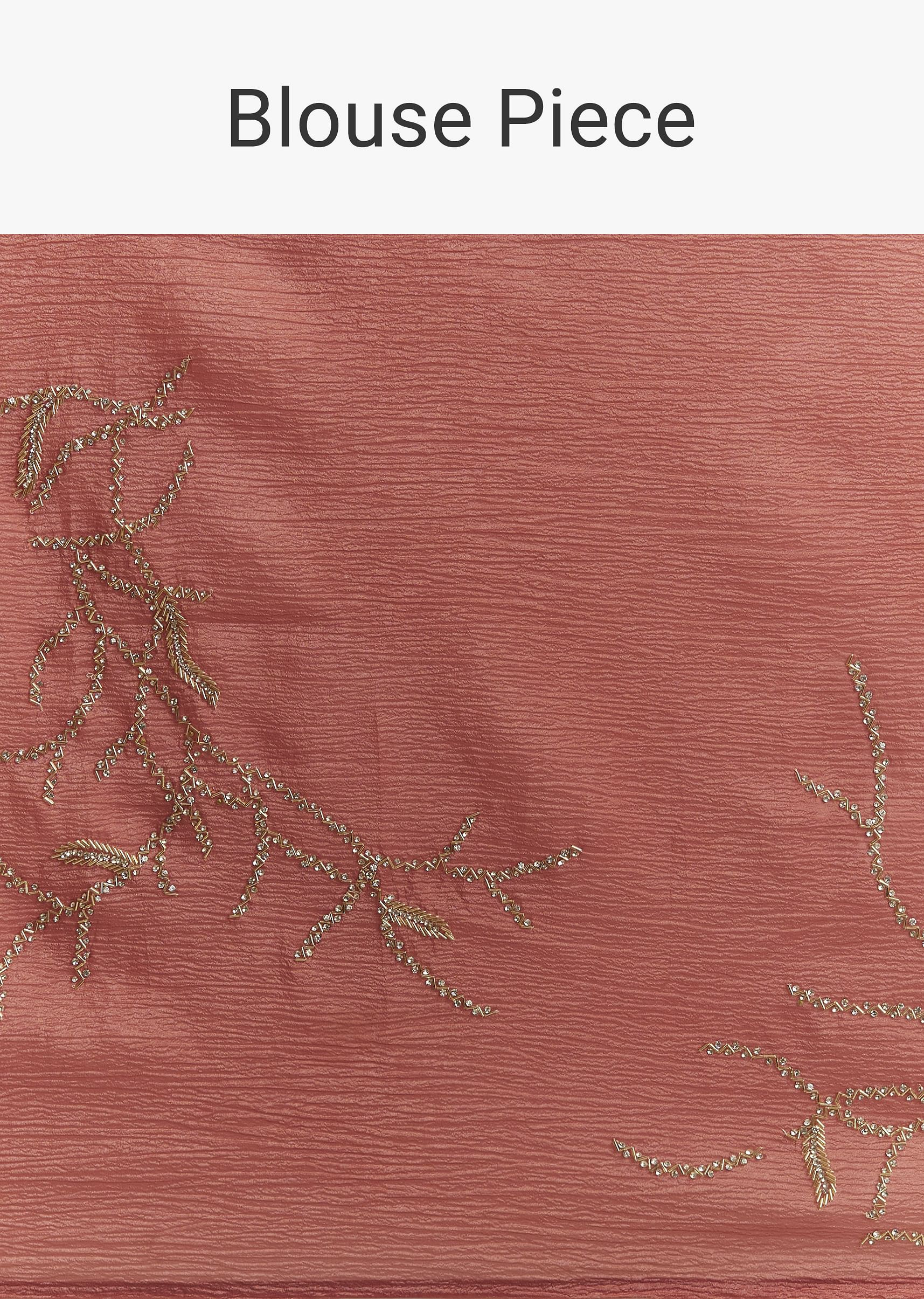 Rust Brown Crushed Tissue Saree With Scallop Border And Stone Embroidery - Image 10