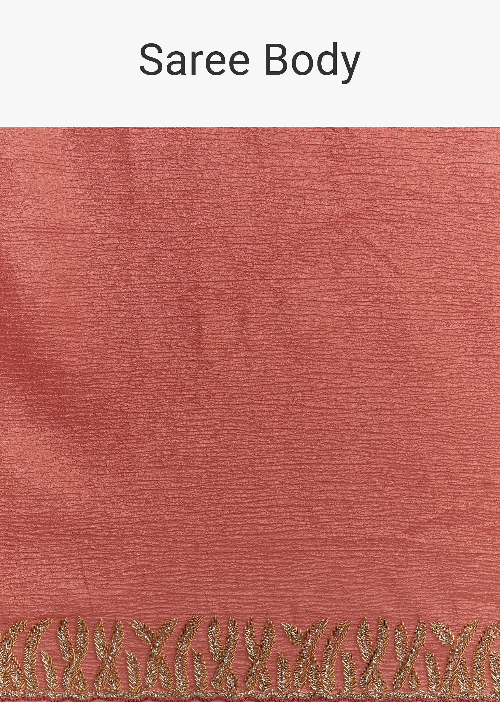 Rust Brown Crushed Tissue Saree With Scallop Border And Stone Embroidery - Image 9