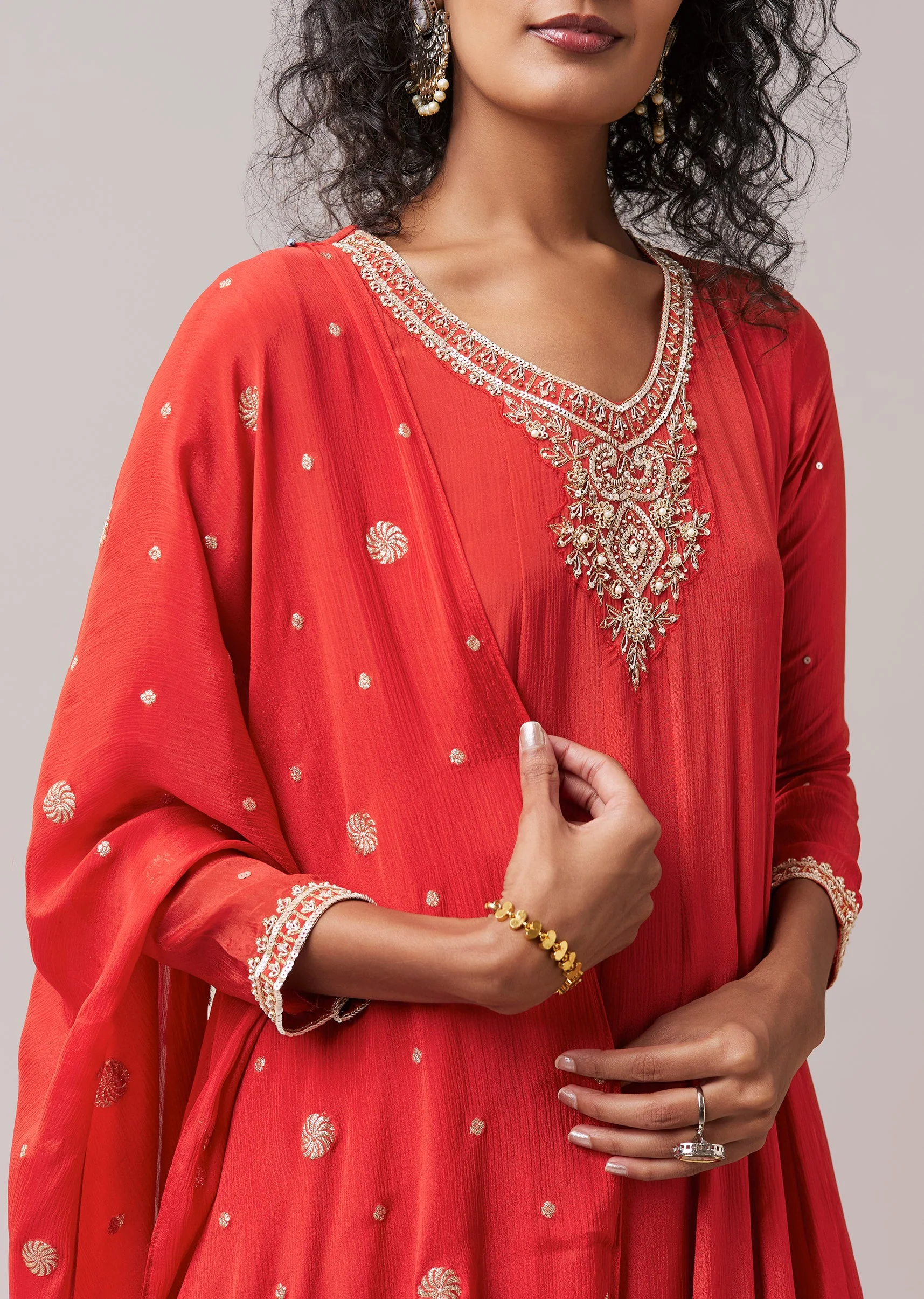 Rust Chinon Zardozi Work Anarkali Set - Image 2