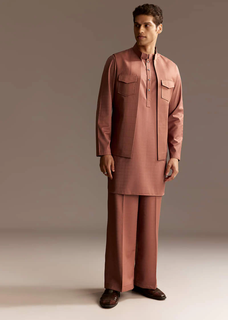 Rust Kurta Jacket Set With Palazzo Pants - Image 3