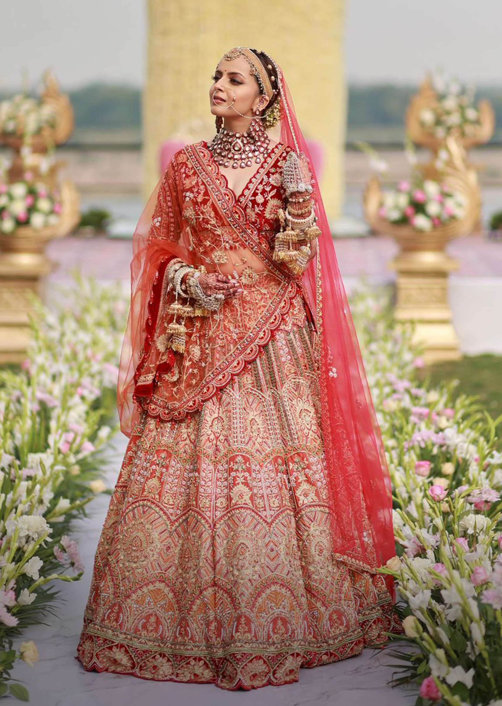 Rust Orange Embroidered Bridal Lehenga Set With Aari Work - Image 6