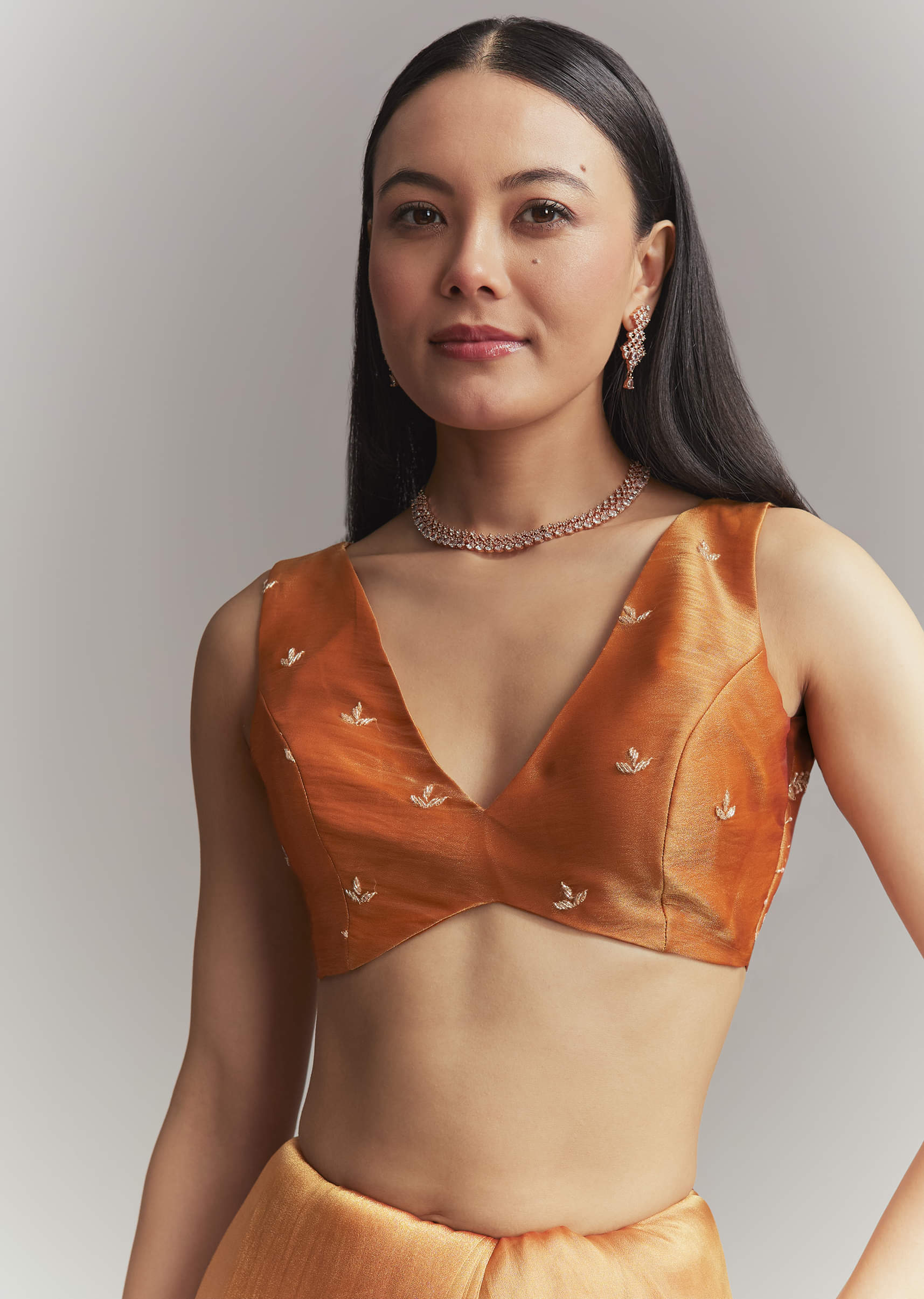 Rust Orange Georgette Embroidered Saree With Heavy Hand Embroidery - Image 7