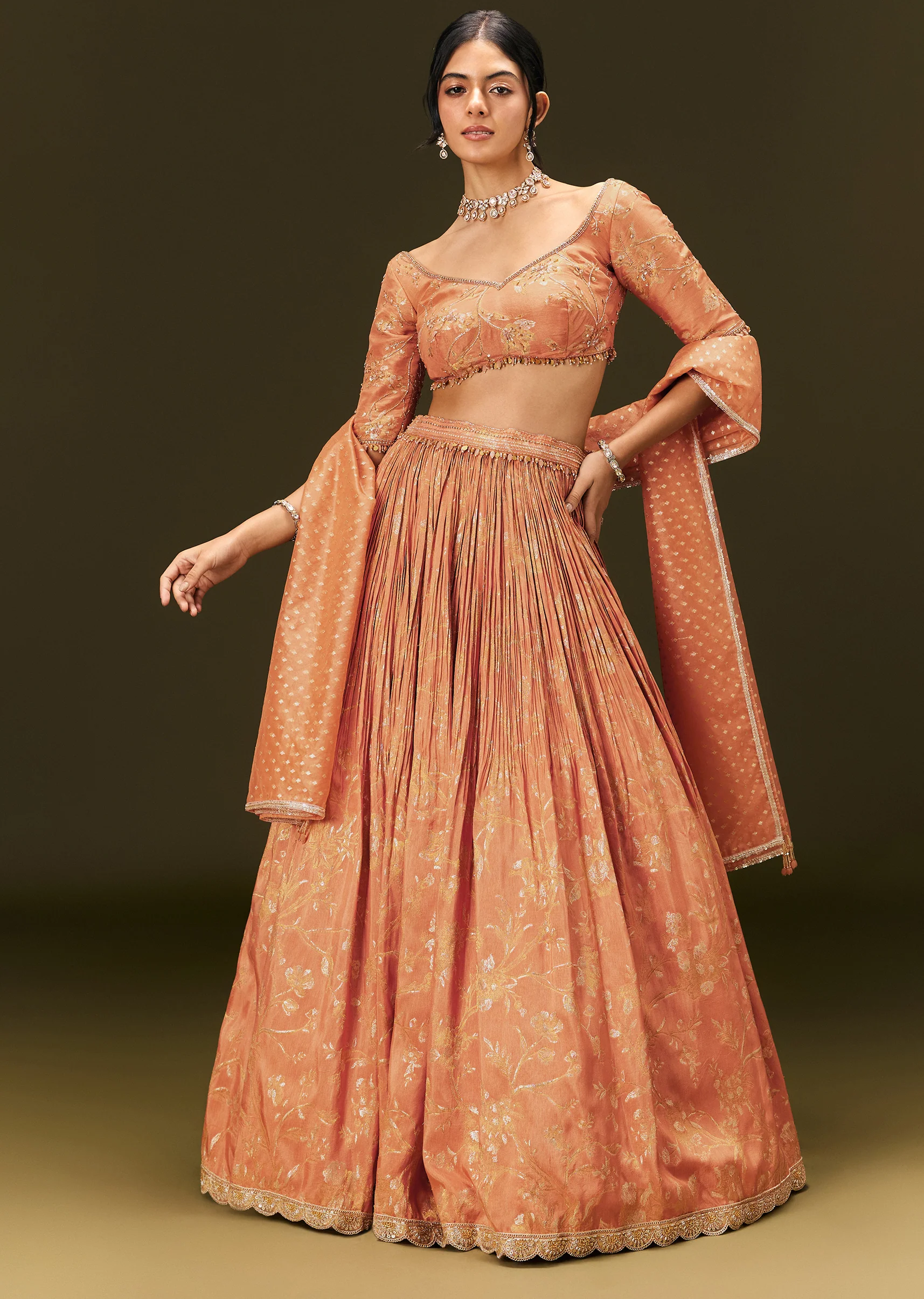 Rust Orange Tassel Embroidered Blouse With Lehenga And Dupatta - Image 6
