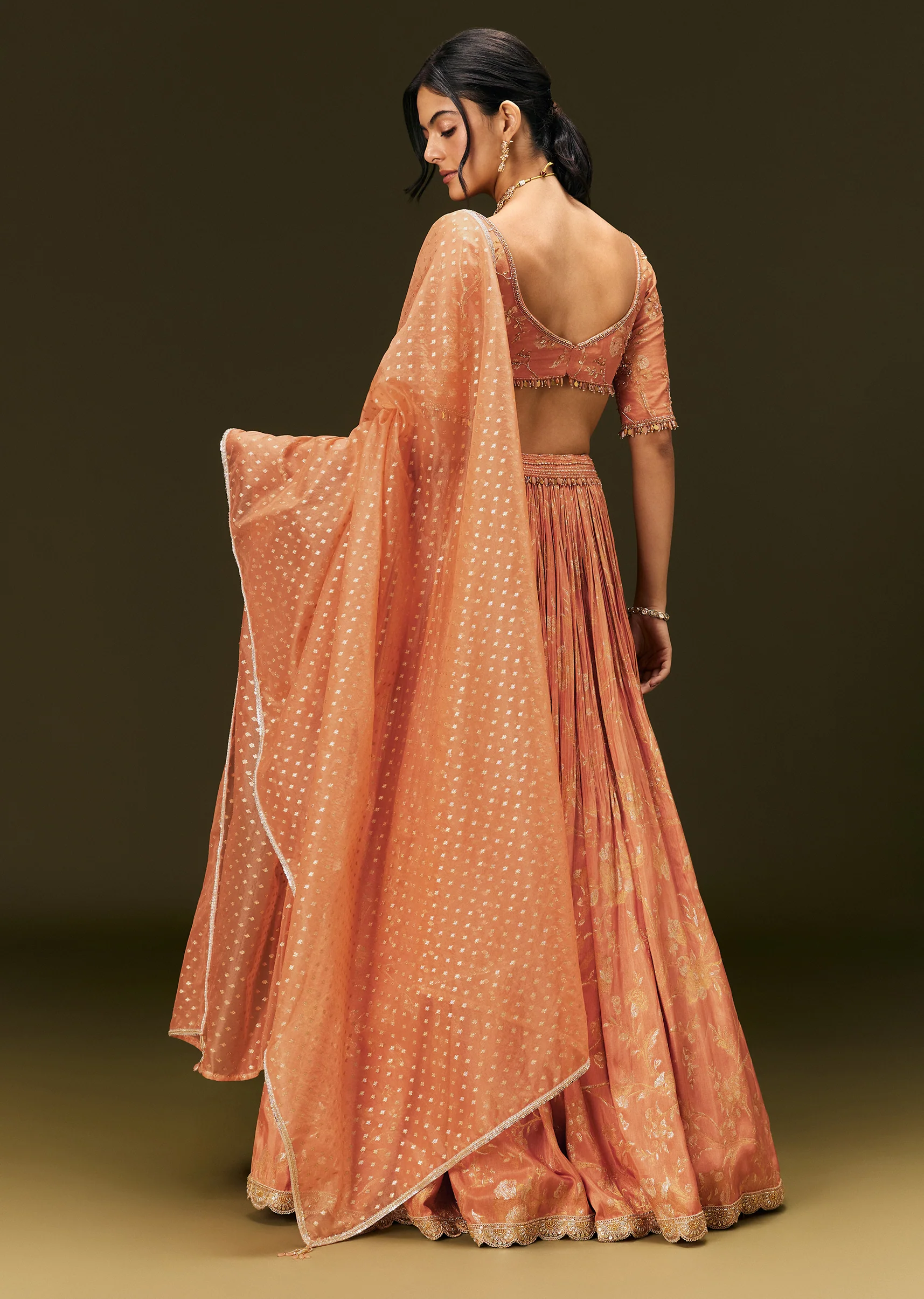 Rust Orange Tassel Embroidered Blouse With Lehenga And Dupatta - Image 8