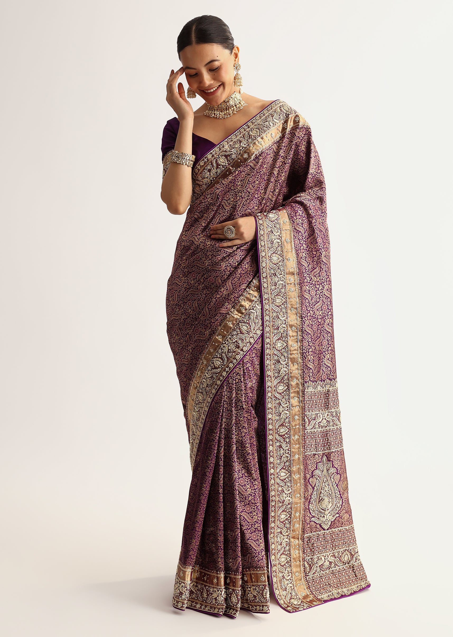 Rust Pink Tissue Saree With Zardosi Sequin Embroidery - Image 10