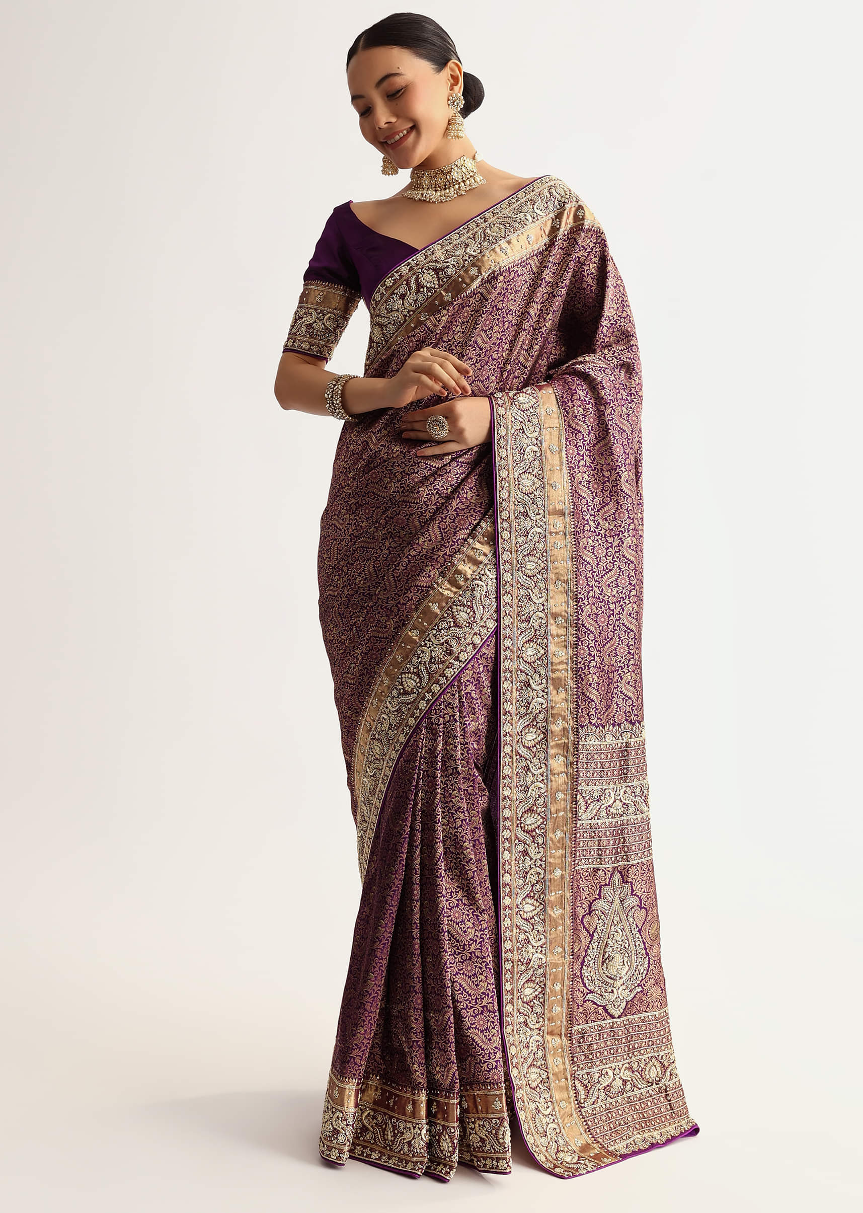 Rust Pink Tissue Saree With Zardosi Sequin Embroidery - Image 5