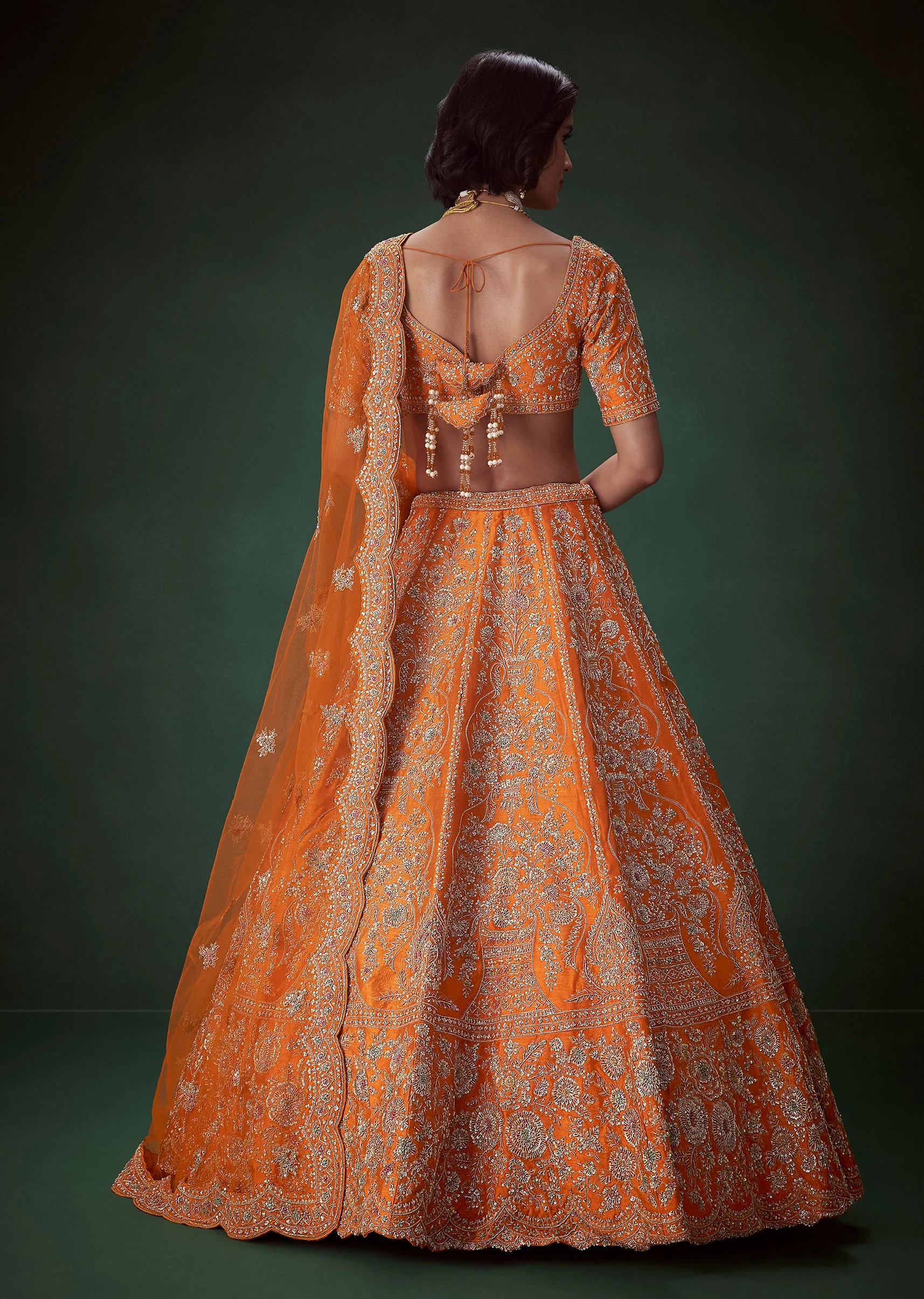 Rust Silk Bridal Lehenga Set with Zari Work - Image 2