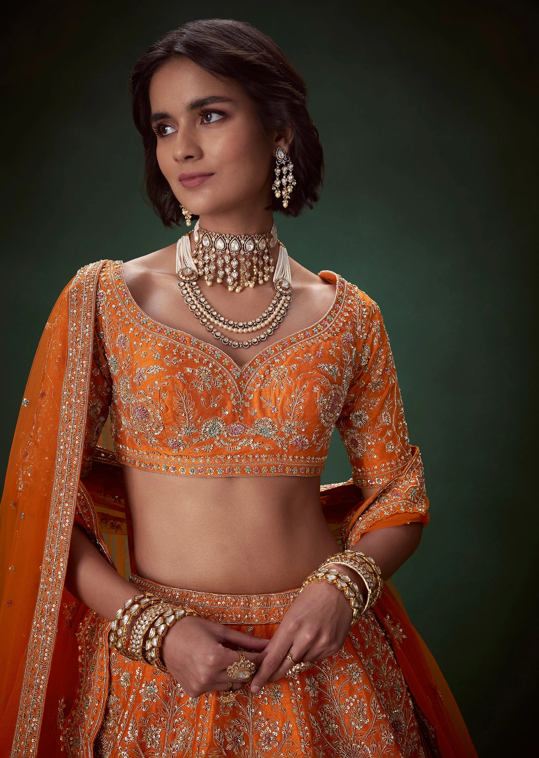 Rust Silk Bridal Lehenga Set with Zari Work - Image 3