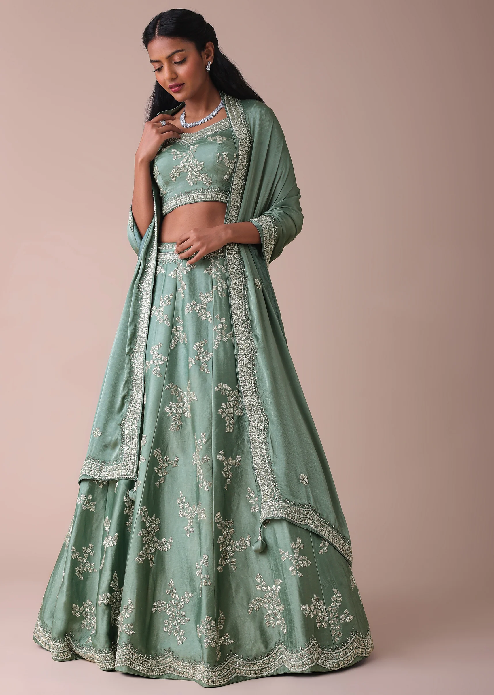 Pista Green Lehenga With Handwork Embroidery - Image 2