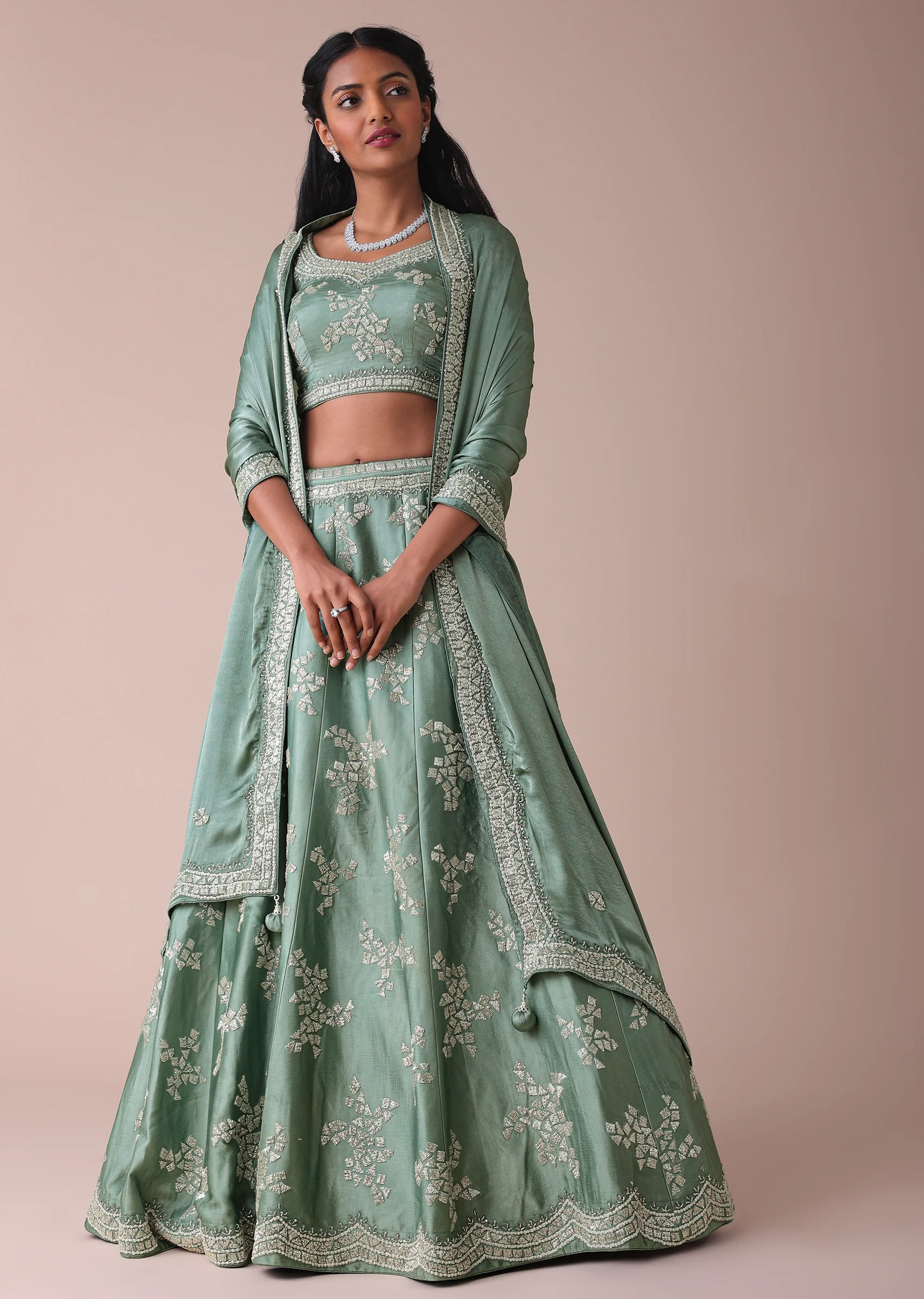 Pista Green Lehenga With Handwork Embroidery - Image 6