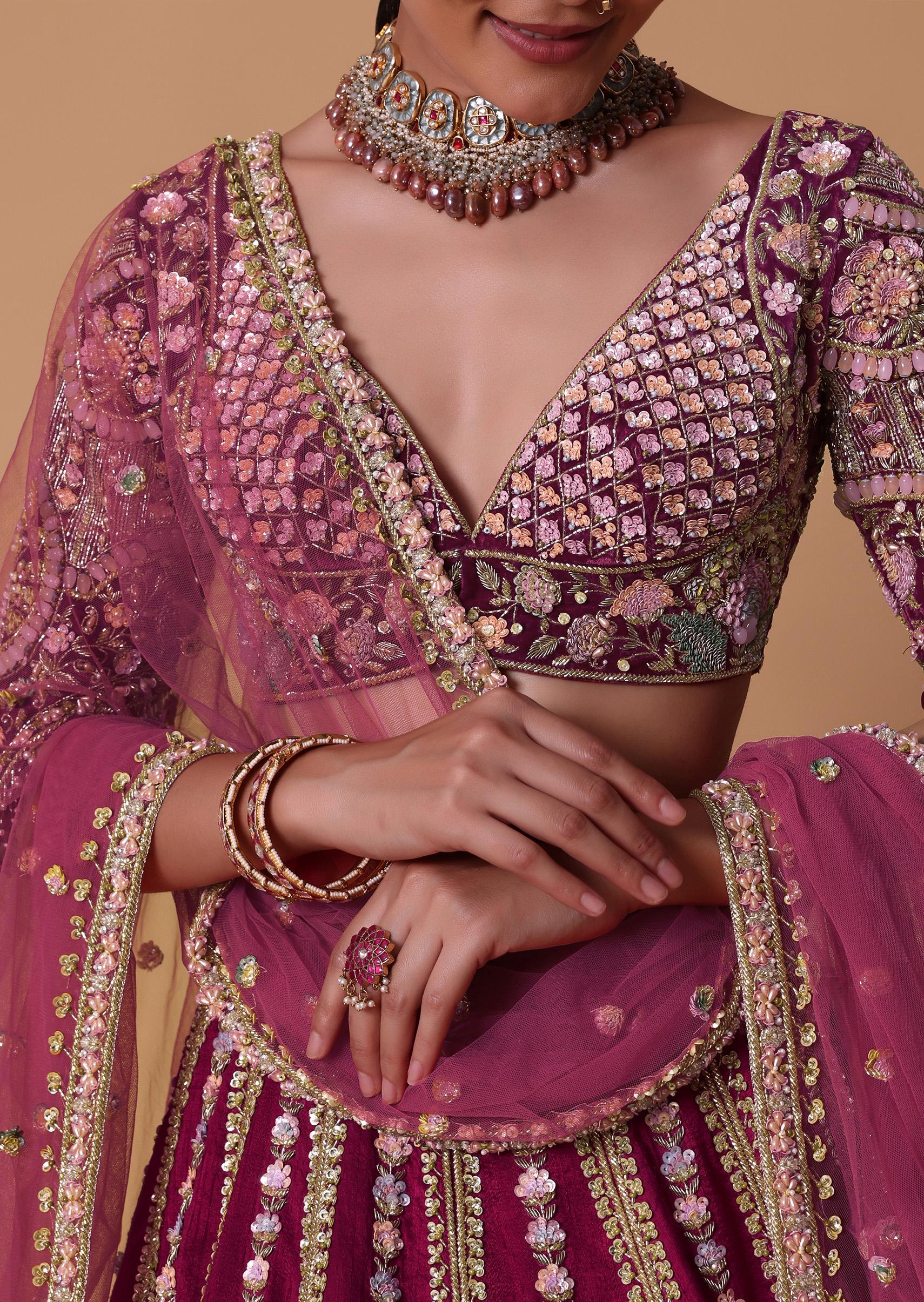 Scarlet Red Raw Silk 16 Kali Zardosi Lehenga With Koti Style Blouse Set - Image 2