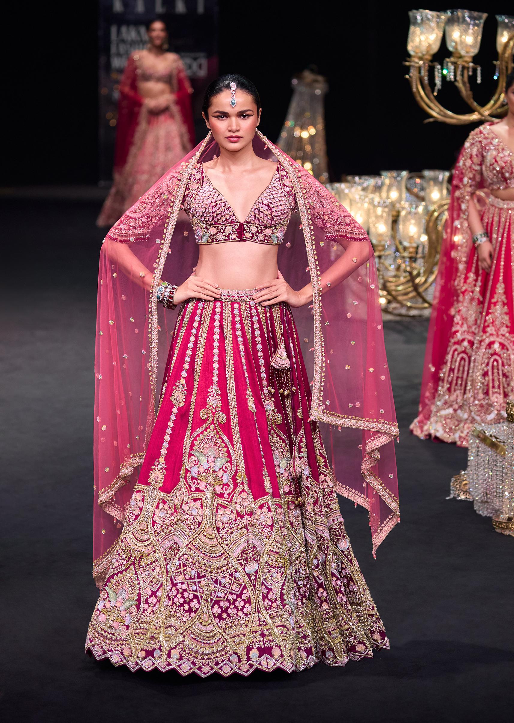 Scarlet Red Raw Silk 16 Kali Zardosi Lehenga With Koti Style Blouse Set - Image 8