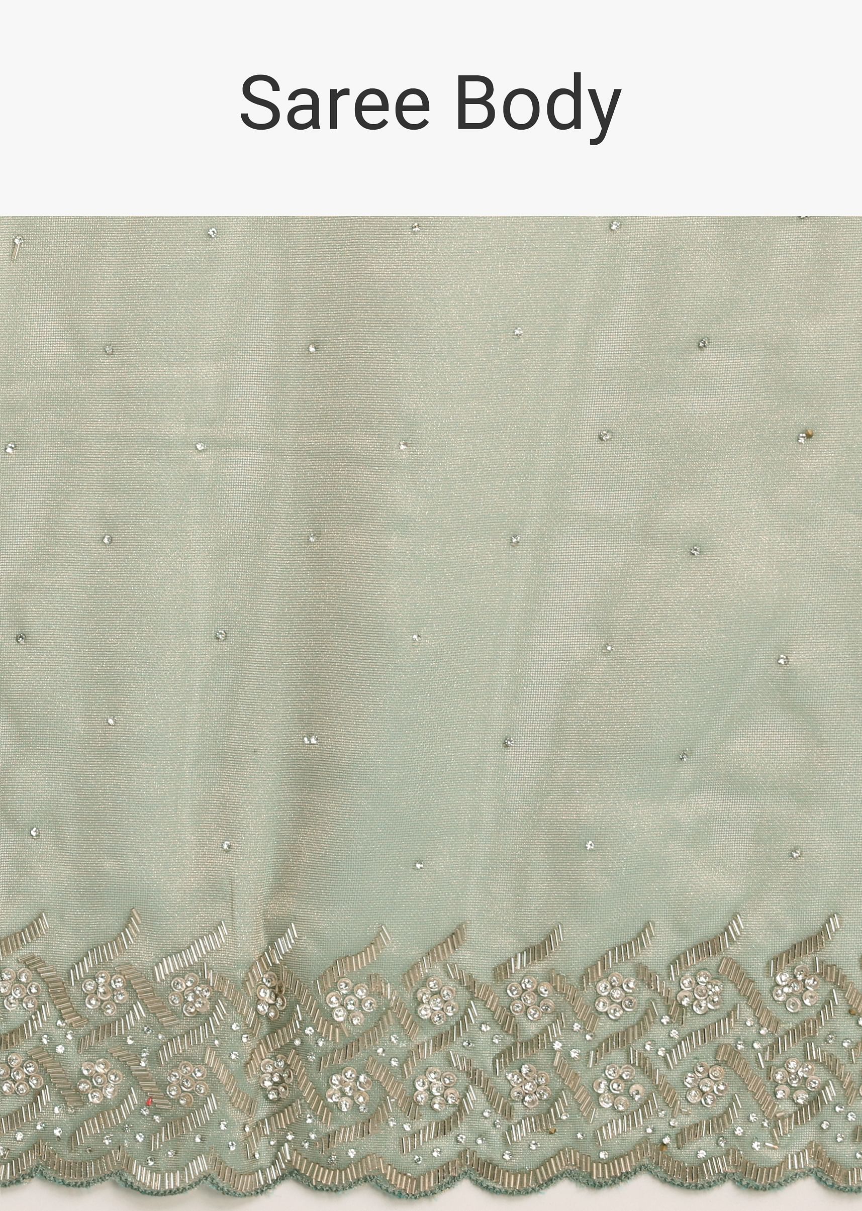 Sea Green Tissue Saree With Cutdana And Stone Embroidery - Image 9