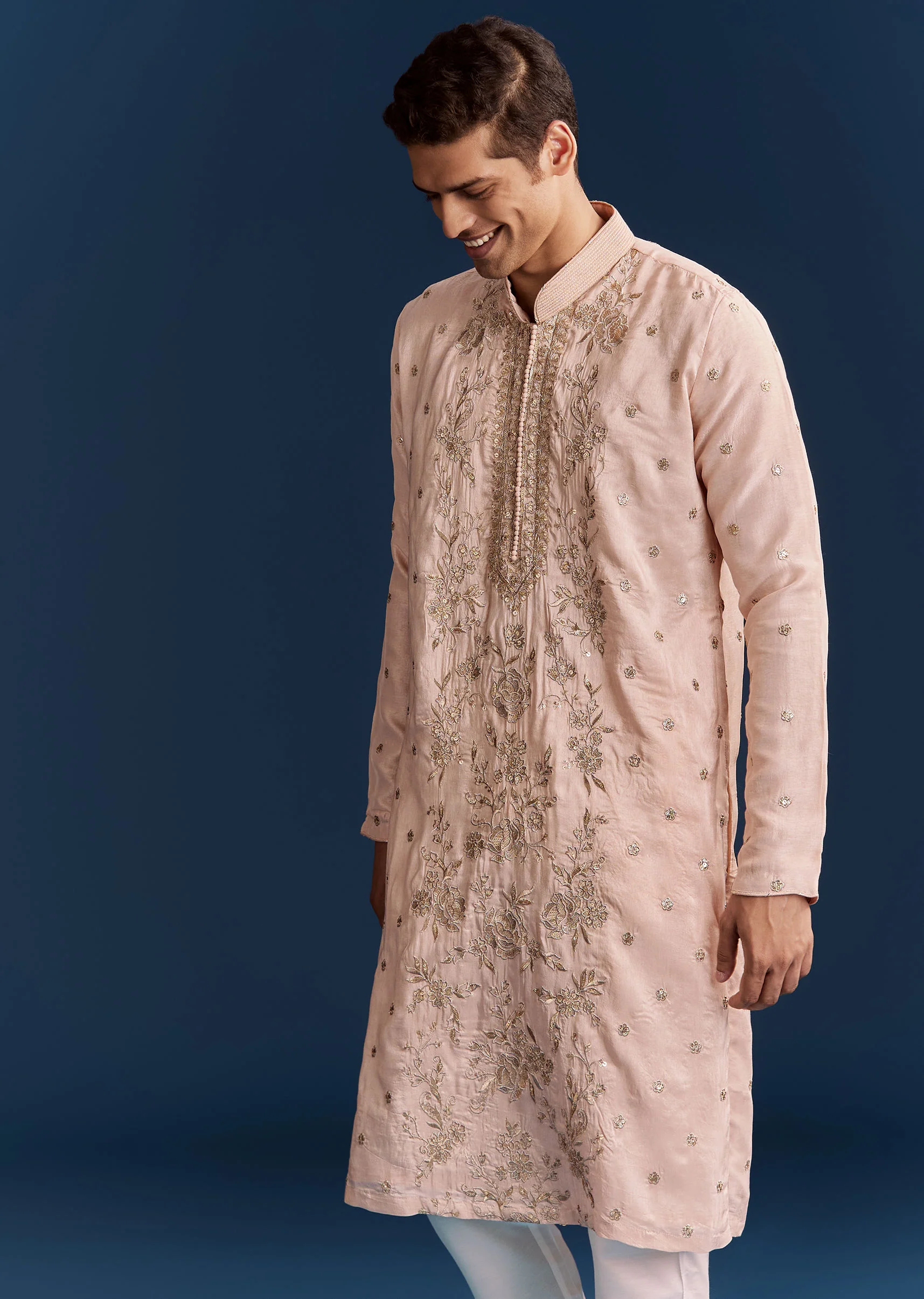 Silk Kurta Set With Resham Thread And Sequins - Image 4