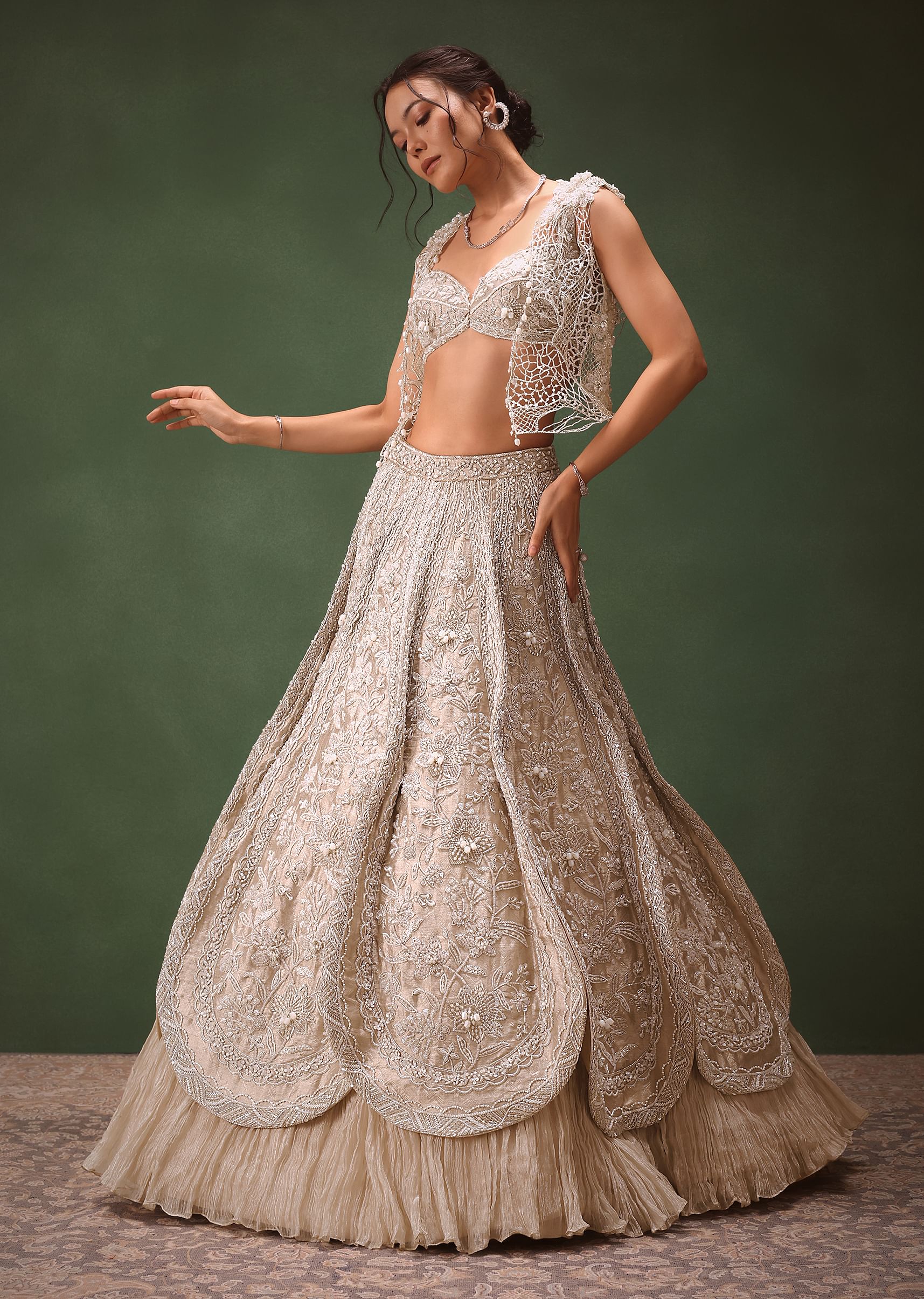 Silver Embroidered Lehenga With Blouse And Jacket - Image 2