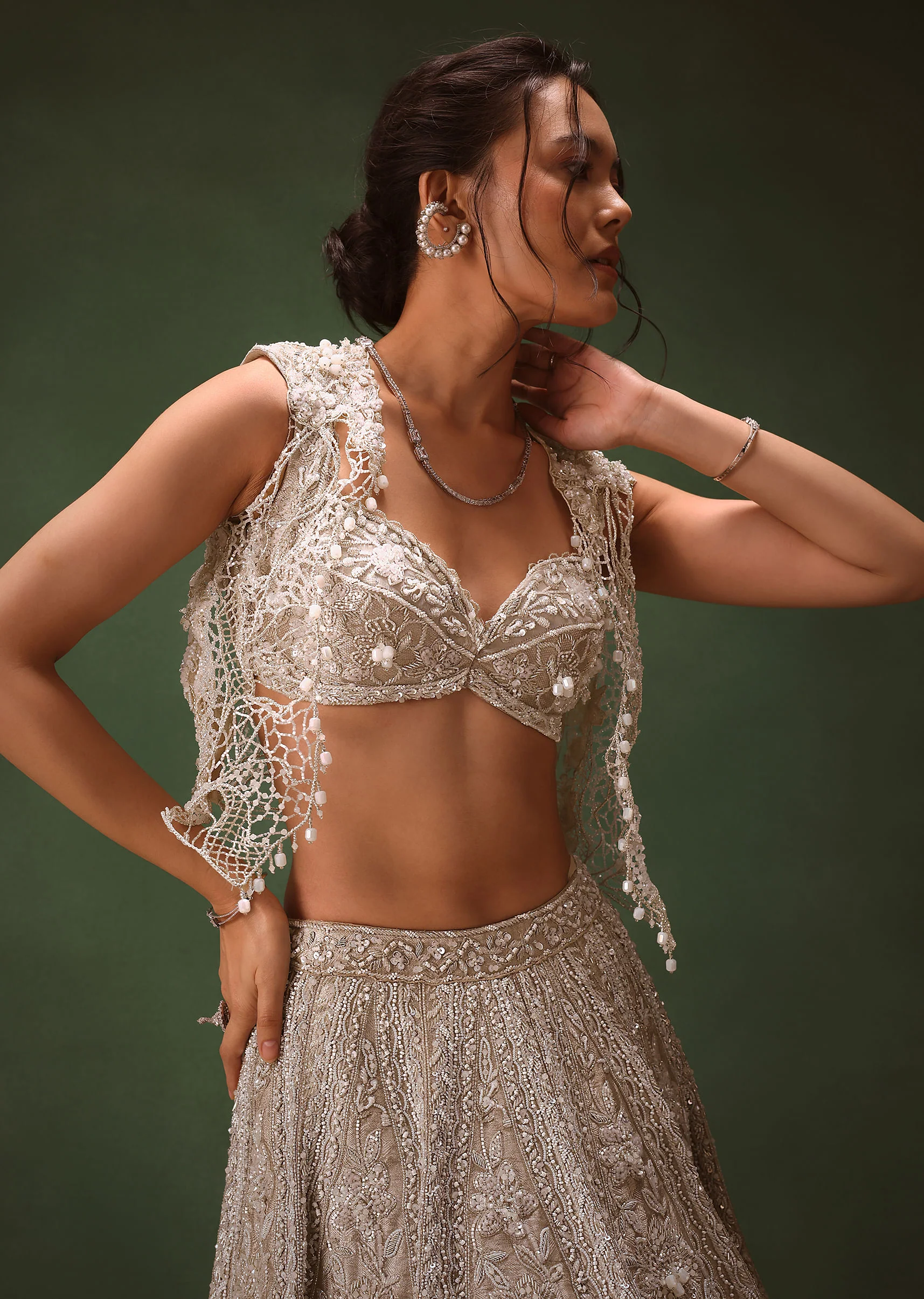 Silver Embroidered Lehenga With Blouse And Jacket - Image 3