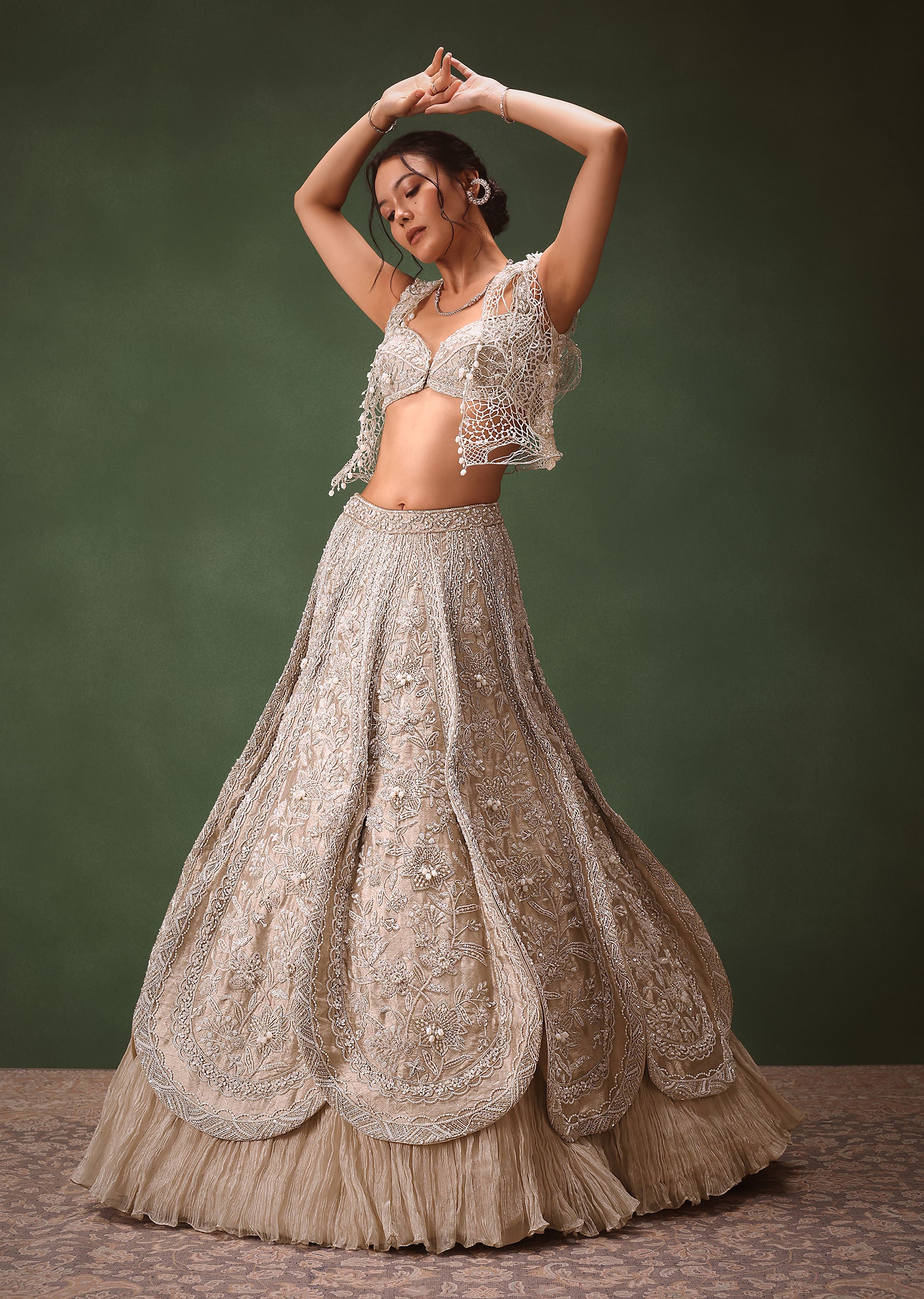 Silver Embroidered Lehenga With Blouse And Jacket - Image 5
