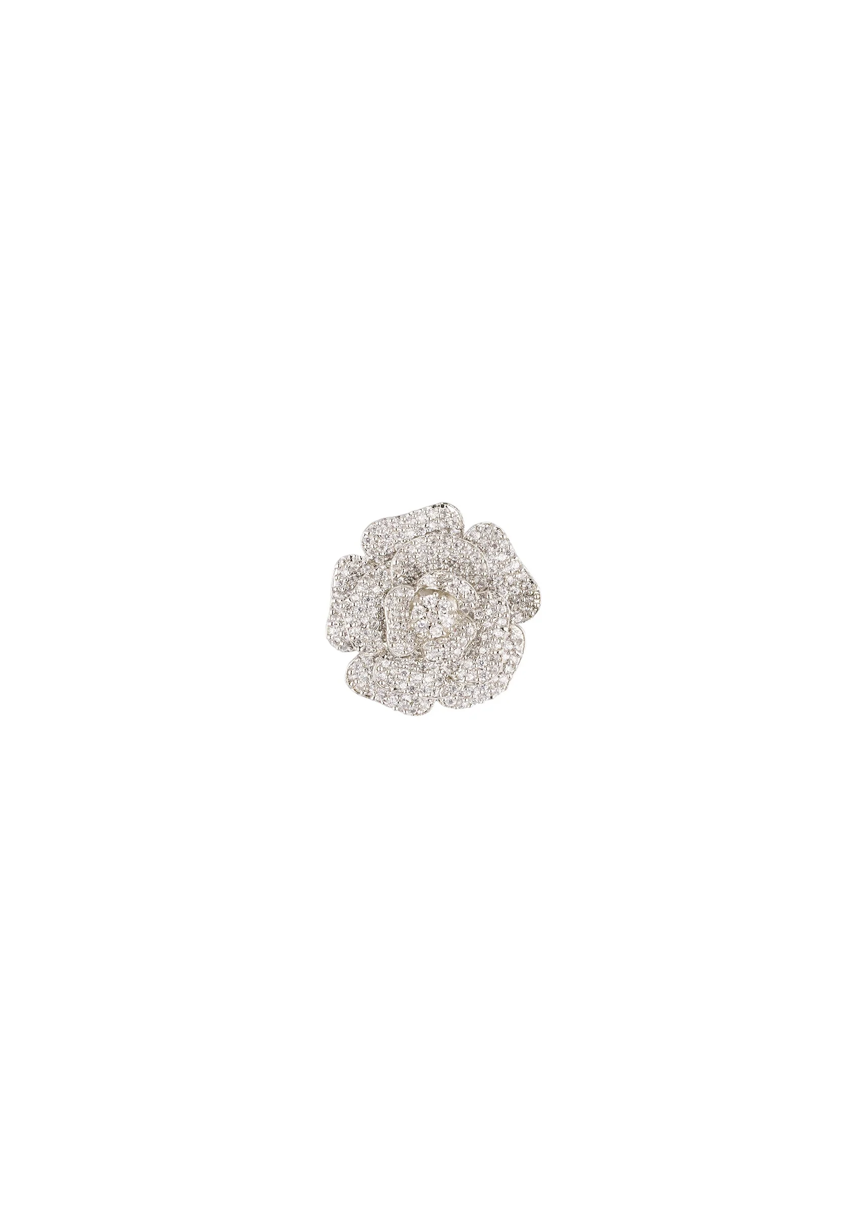 Silver Finish Earrings In Mix Metal With Rose Style Simulated Diamond And Cubic Zirconia Accents - Image 3