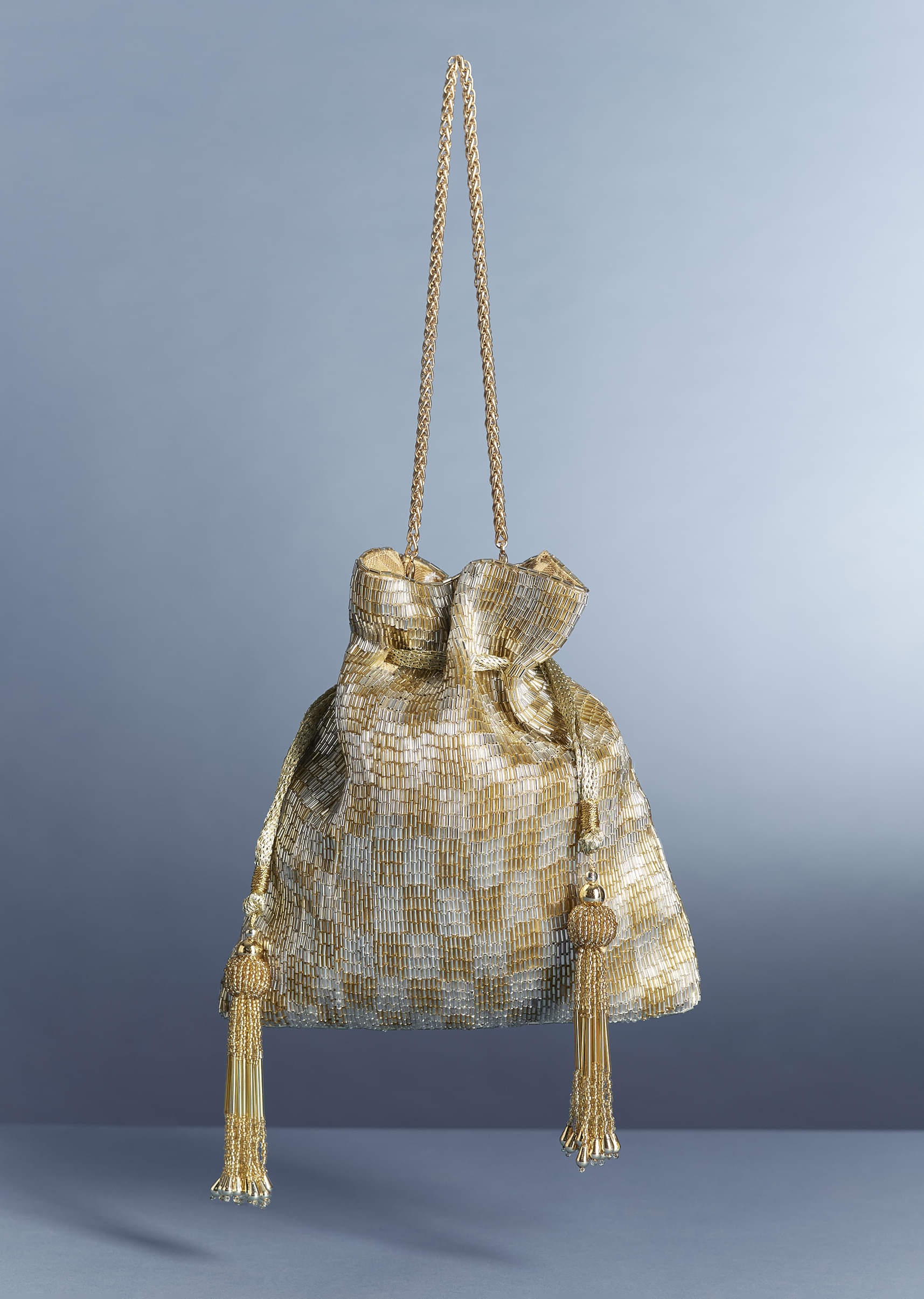 Silver-Gold Metallic Tassel Potli