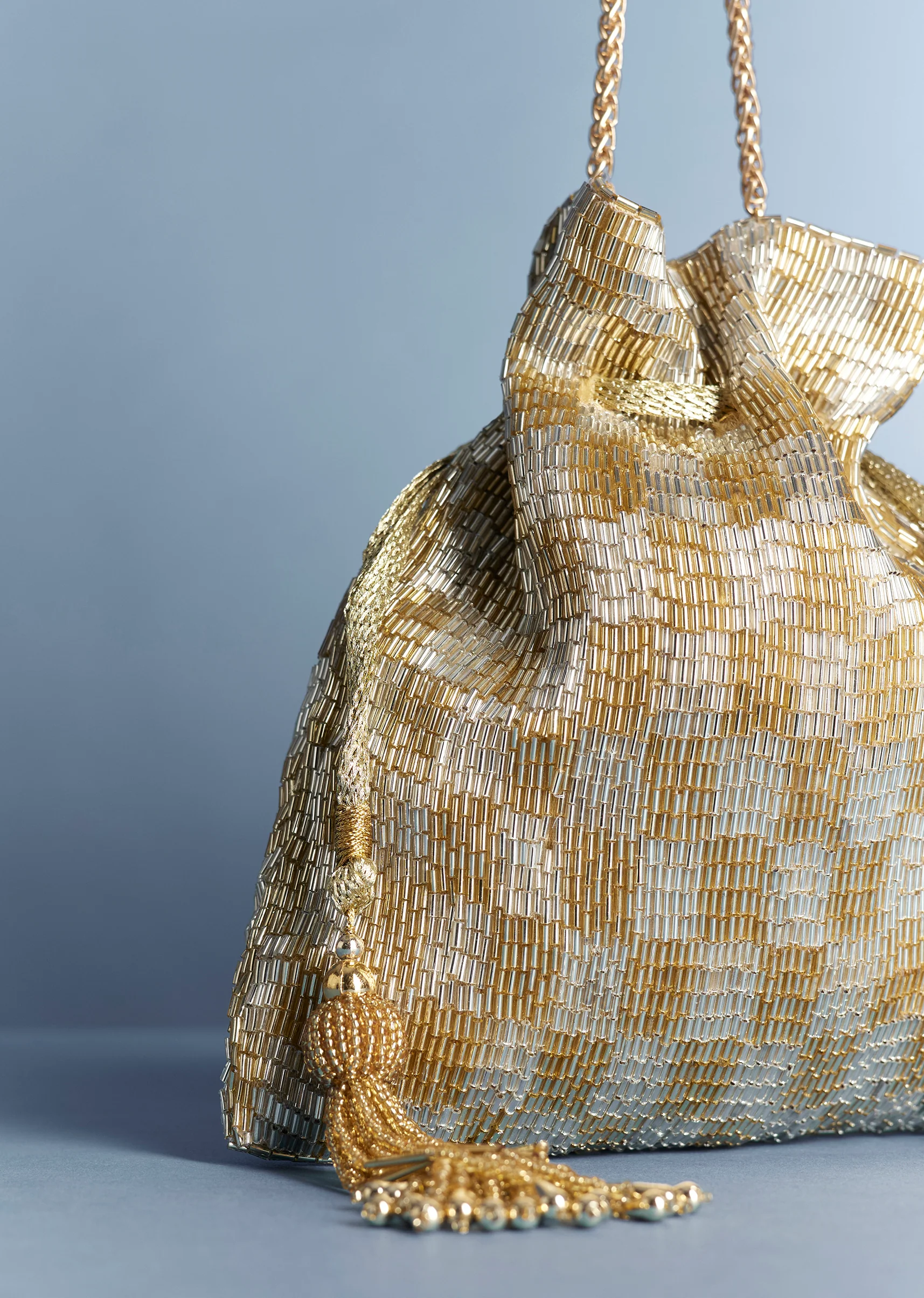 Silver-Gold Metallic Tassel Potli - Image 2