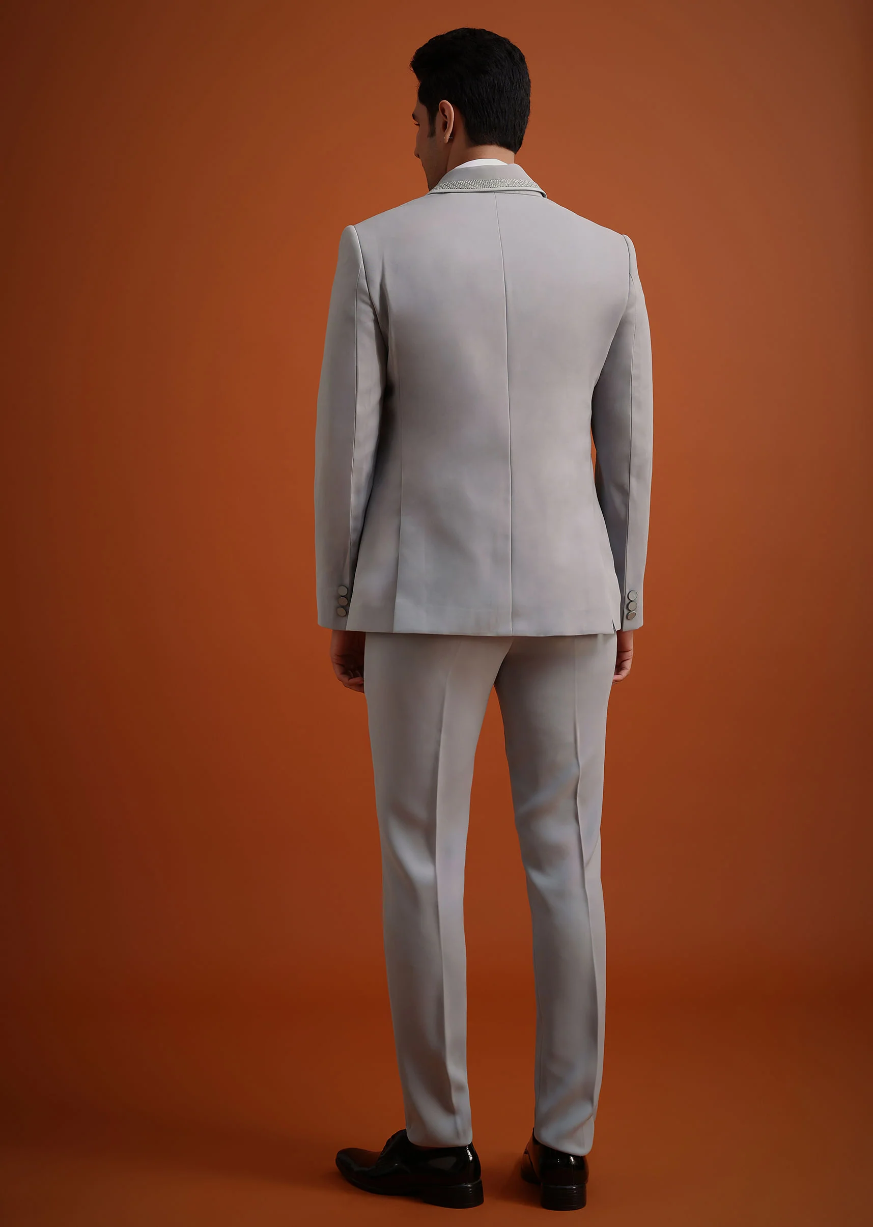 Silver Grey Cutdana Work Tuxedo And Pant Set - Image 5