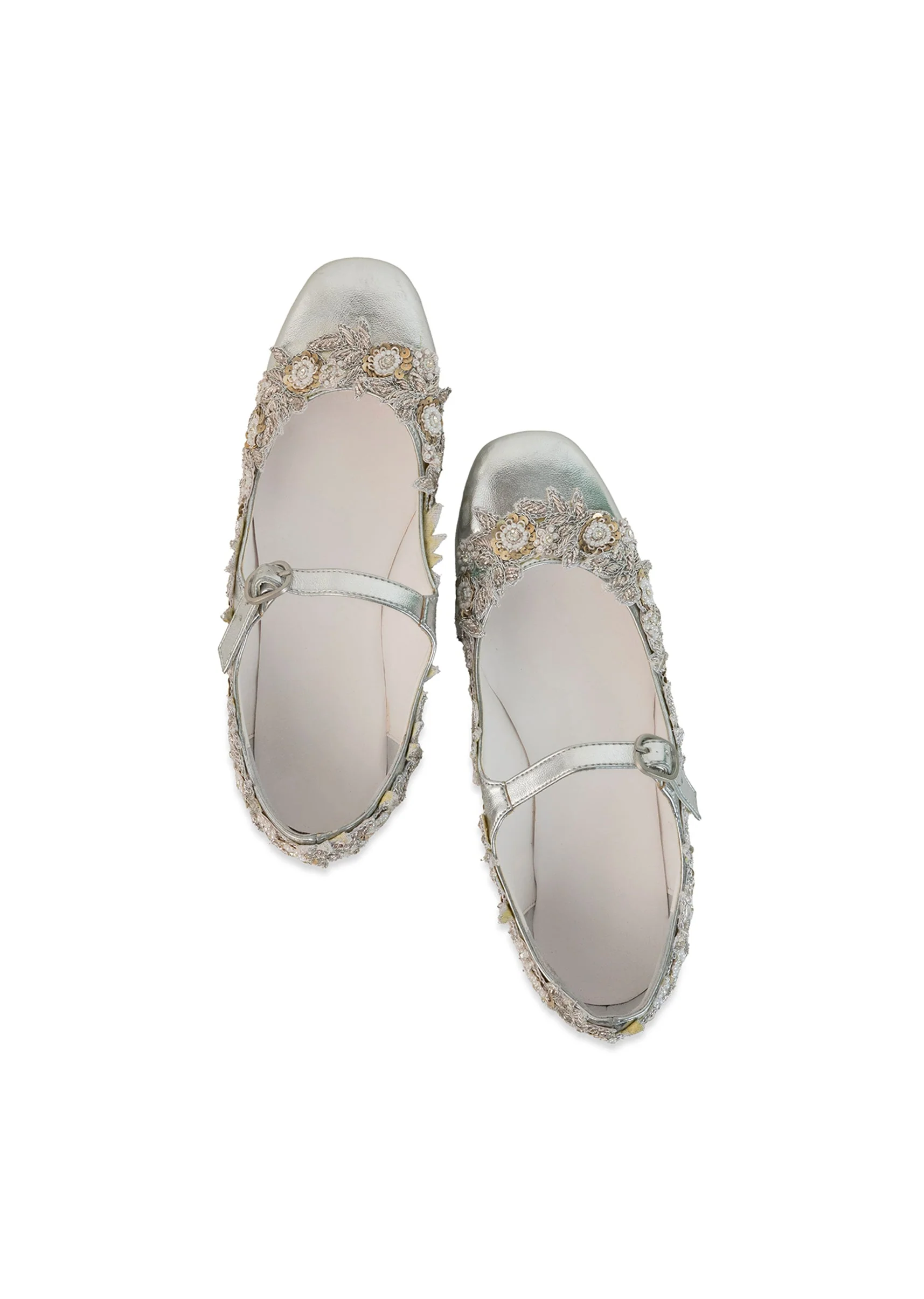 Silver Hand Embroidered Pearl Floral Juttis - Image 2