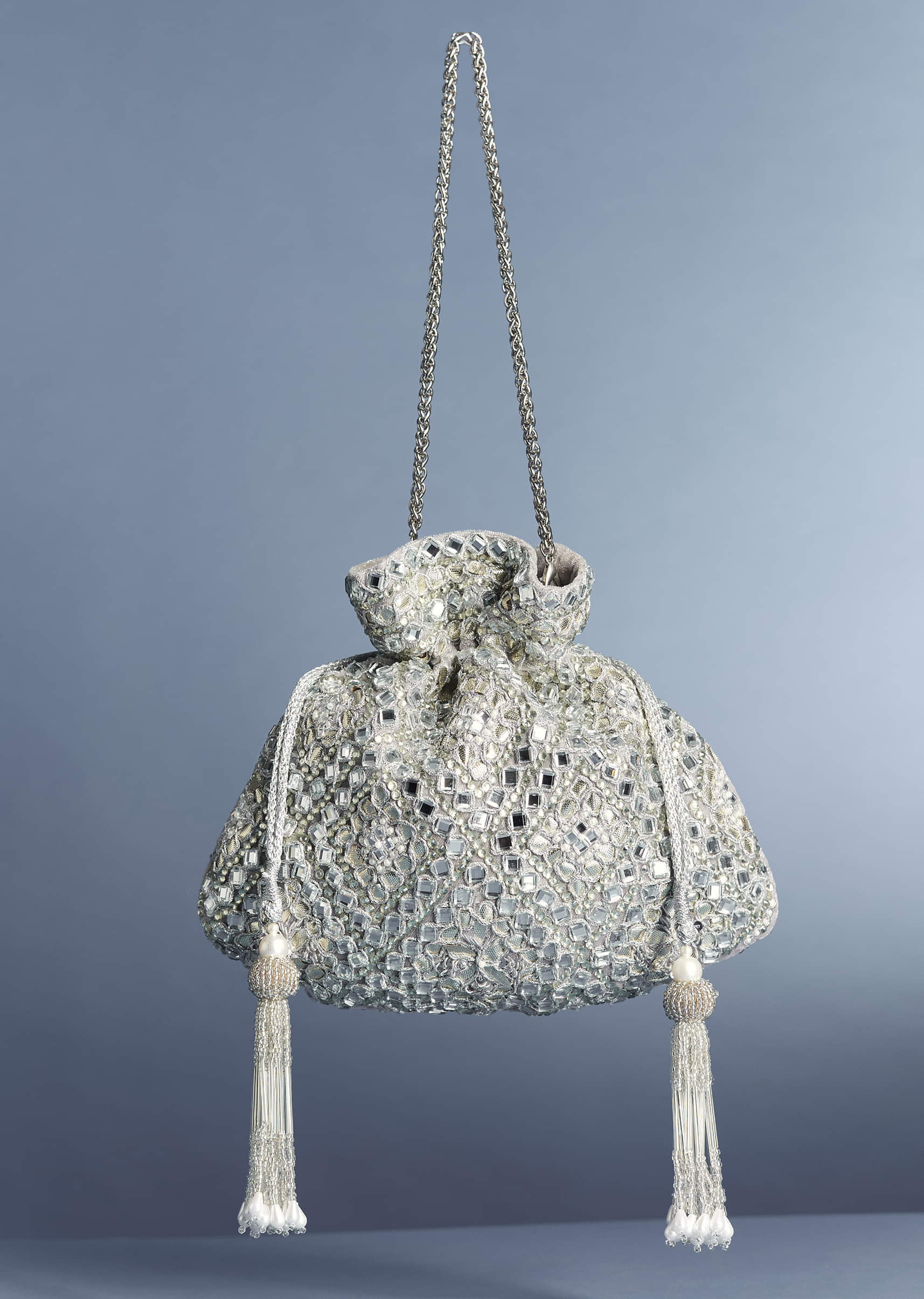 Silver Mirror Work Potli