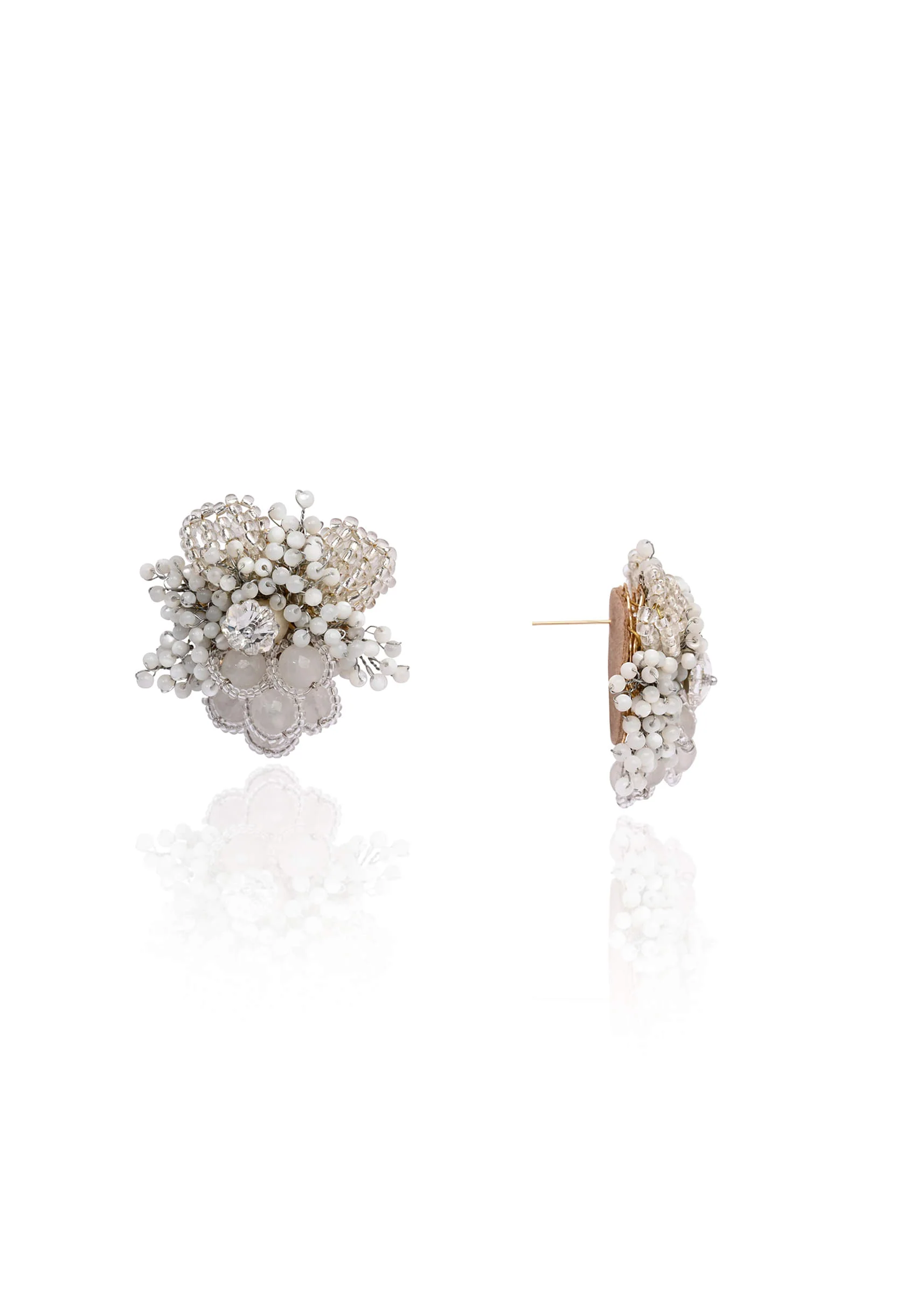 Silver Plated White Floral Stone Earrings - Image 4