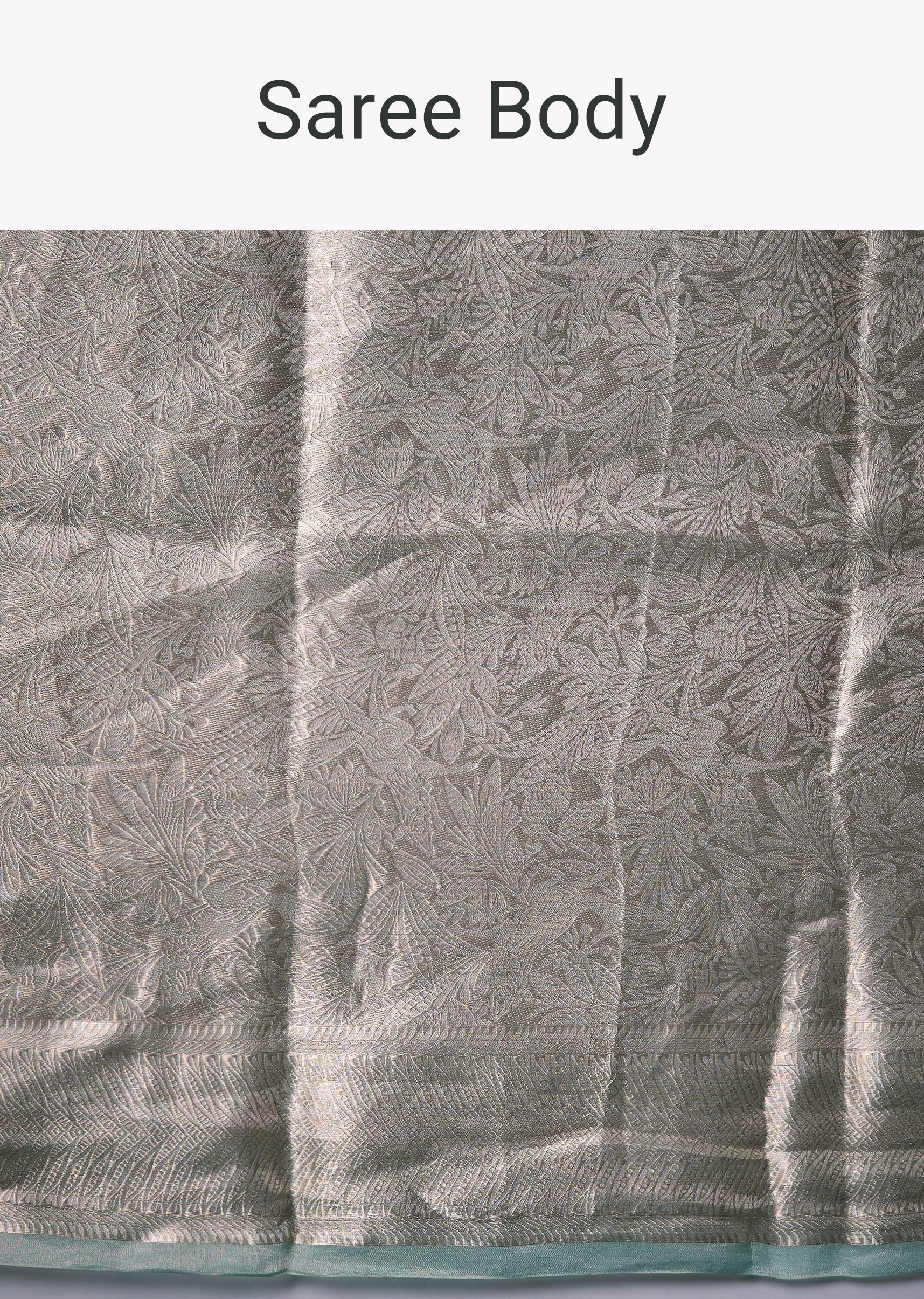 Silver Tissue Silk Jacquard Weave Saree with Unstitched Blouse - Image 9
