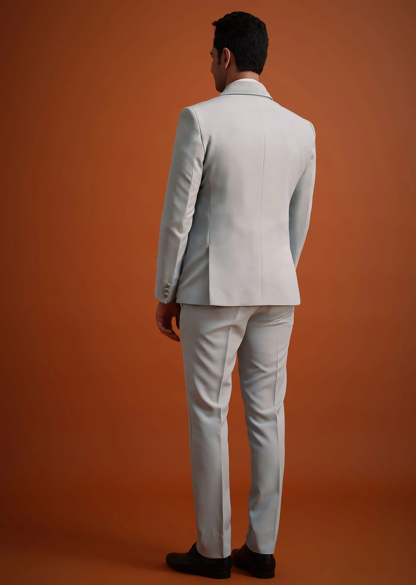 Sky Blue Cutdana Work Polyester Tuxedo And Pant Set - Image 5
