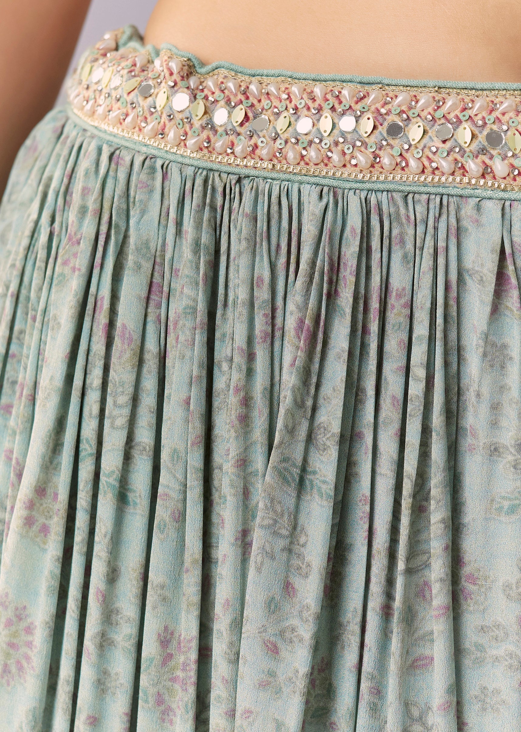 Sky Blue Floral Embellished Palazzo Set With Dupatta - Image 6