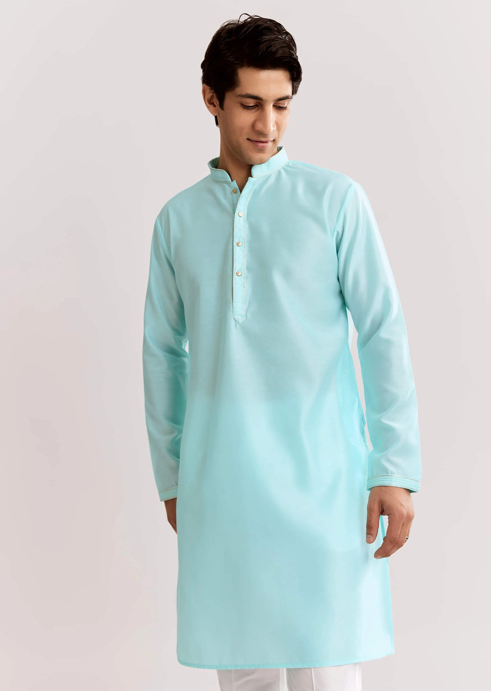 Sky Blue Jacquard Kurta Jacket Set With Animal Print - Image 6