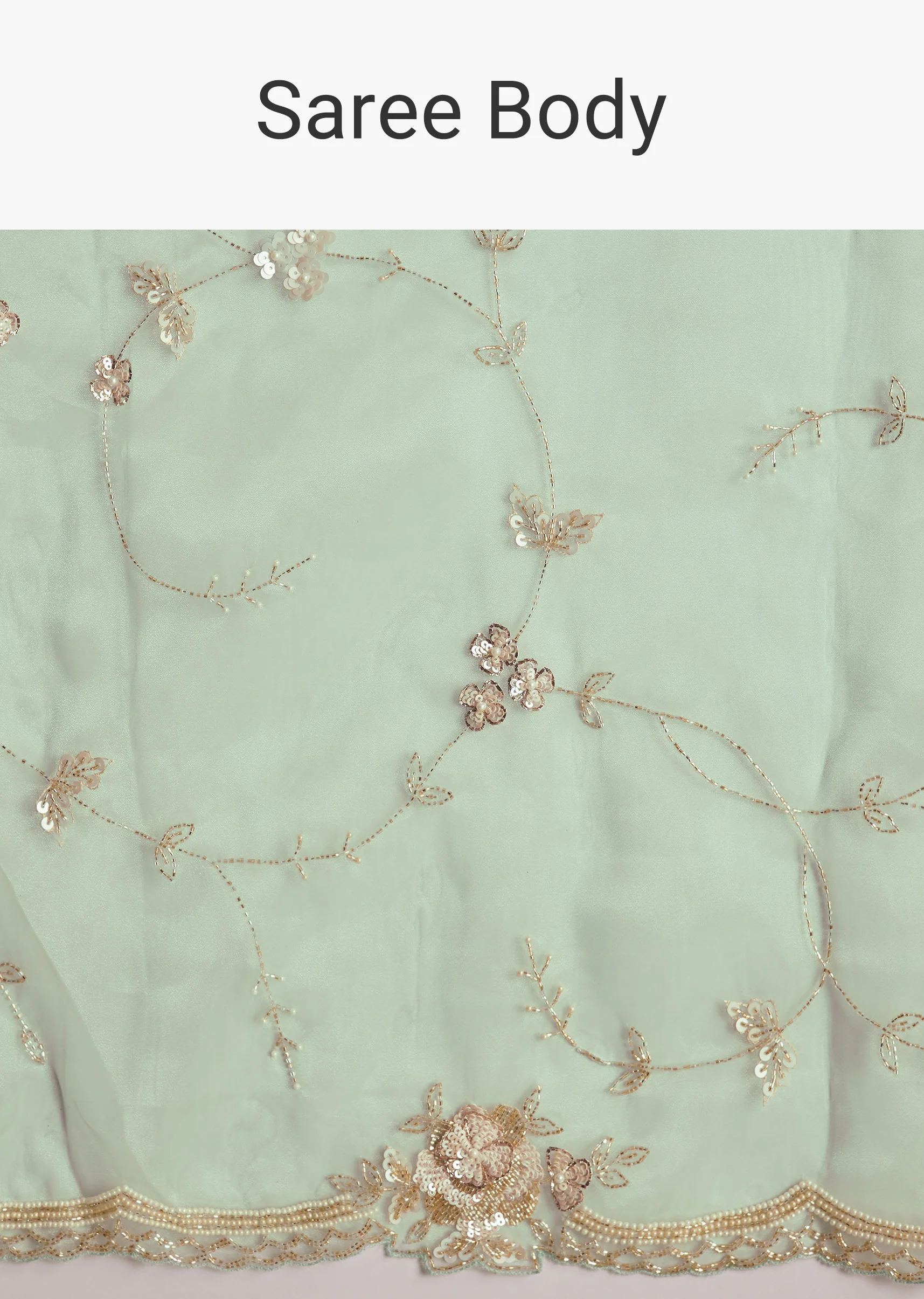 Sky Blue Organza Saree With Floral Jaal Embroidery - Image 9