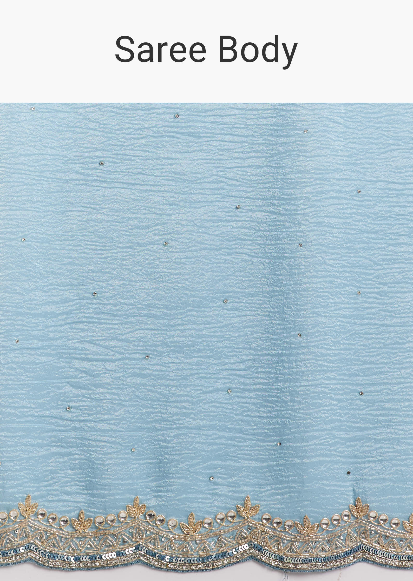 Sky Blue Tissue Saree With Scallop Border Embroidery - Image 9