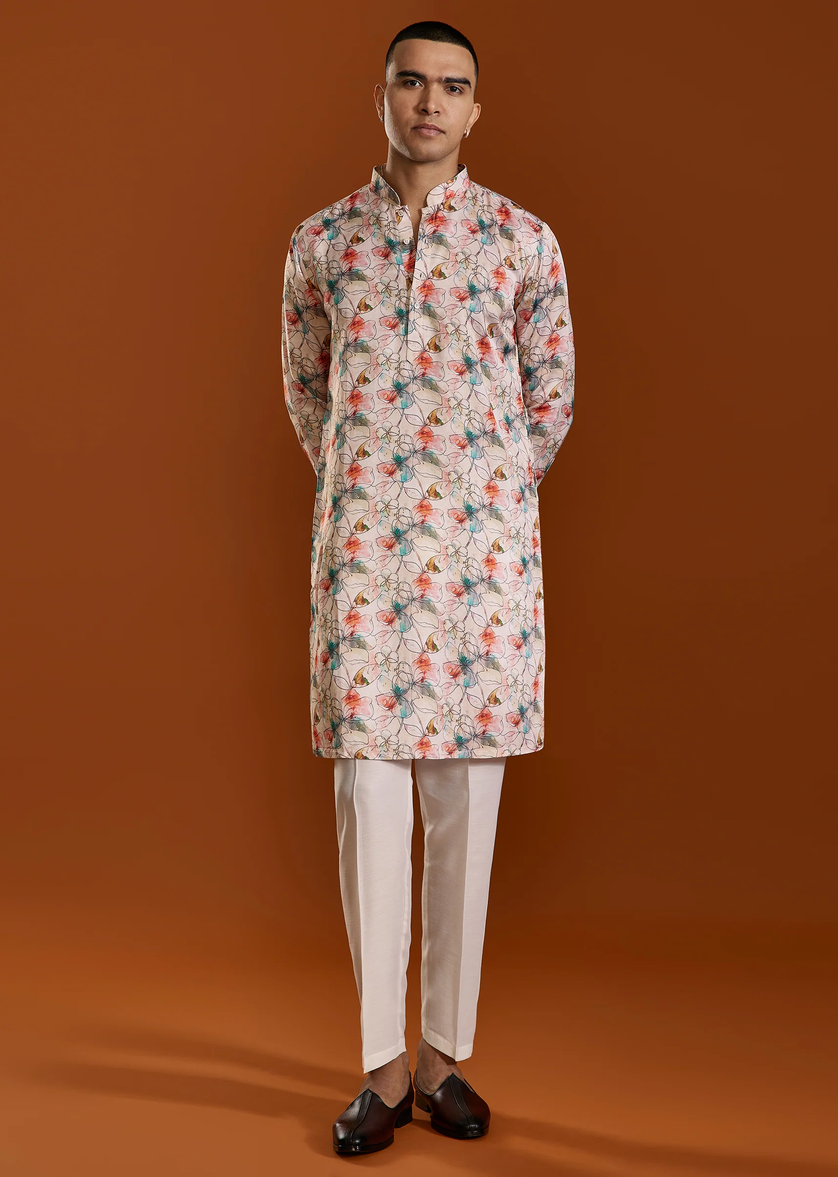 Soft Pastel Pair – Printed Saree For Her And Kurta For Him - Image 10
