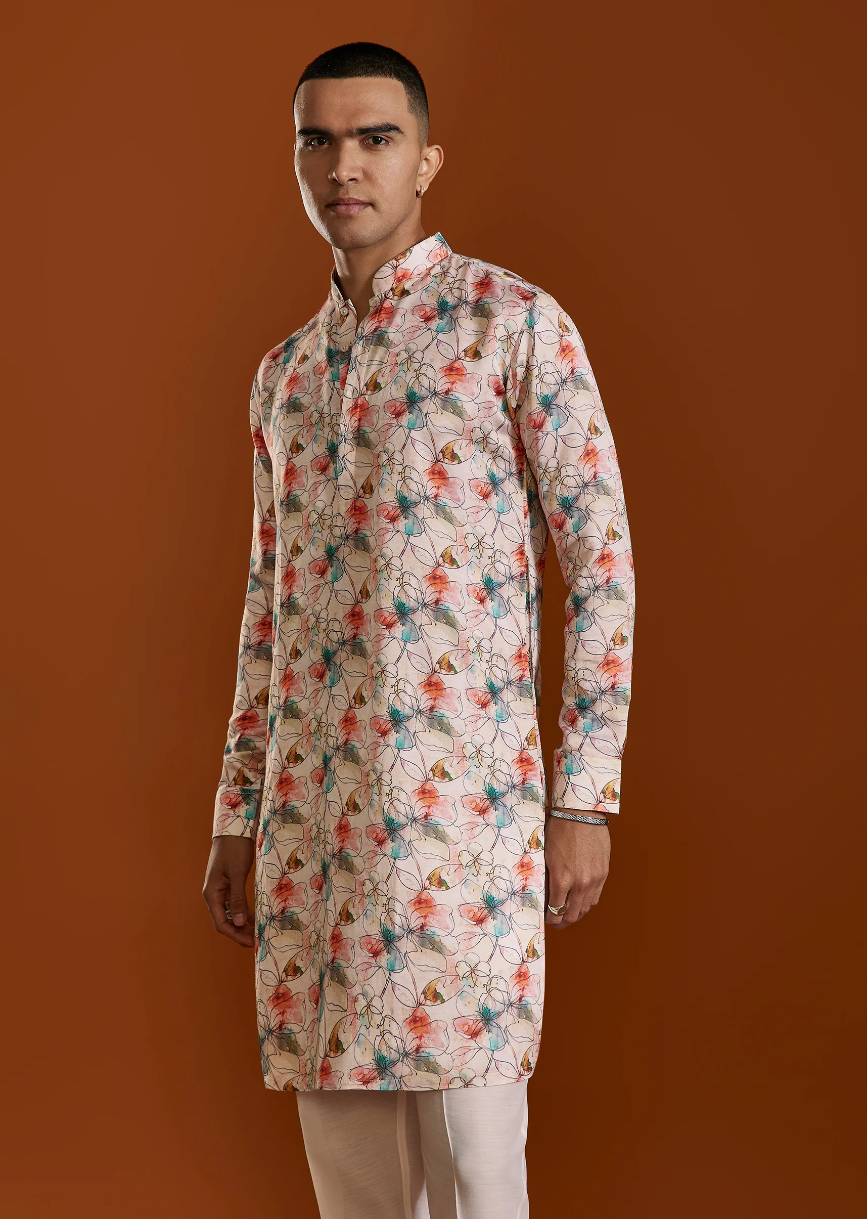 Soft Pastel Pair – Printed Saree For Her And Kurta For Him - Image 11