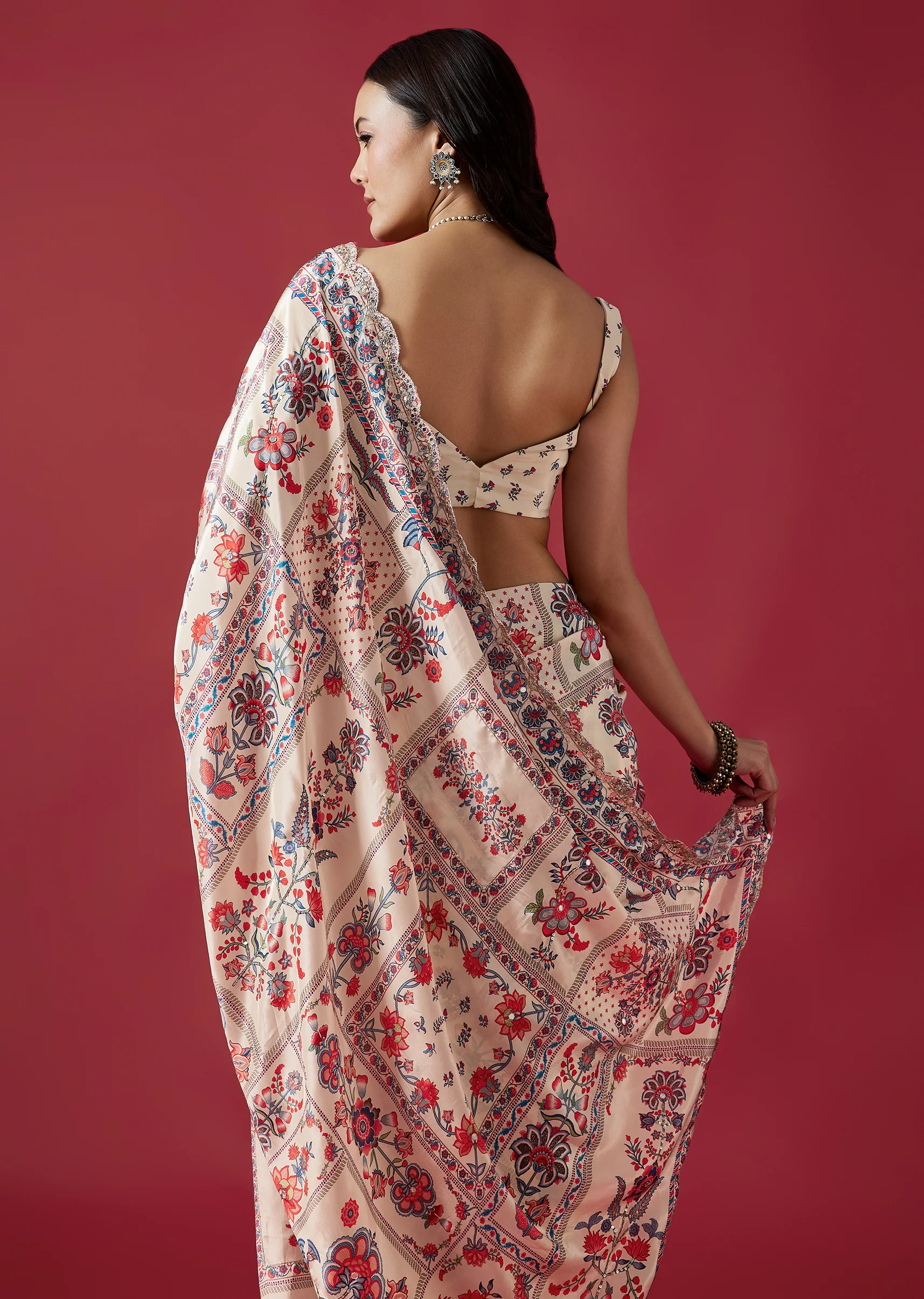 Soft Pastel Pair – Printed Saree For Her And Kurta For Him - Image 5