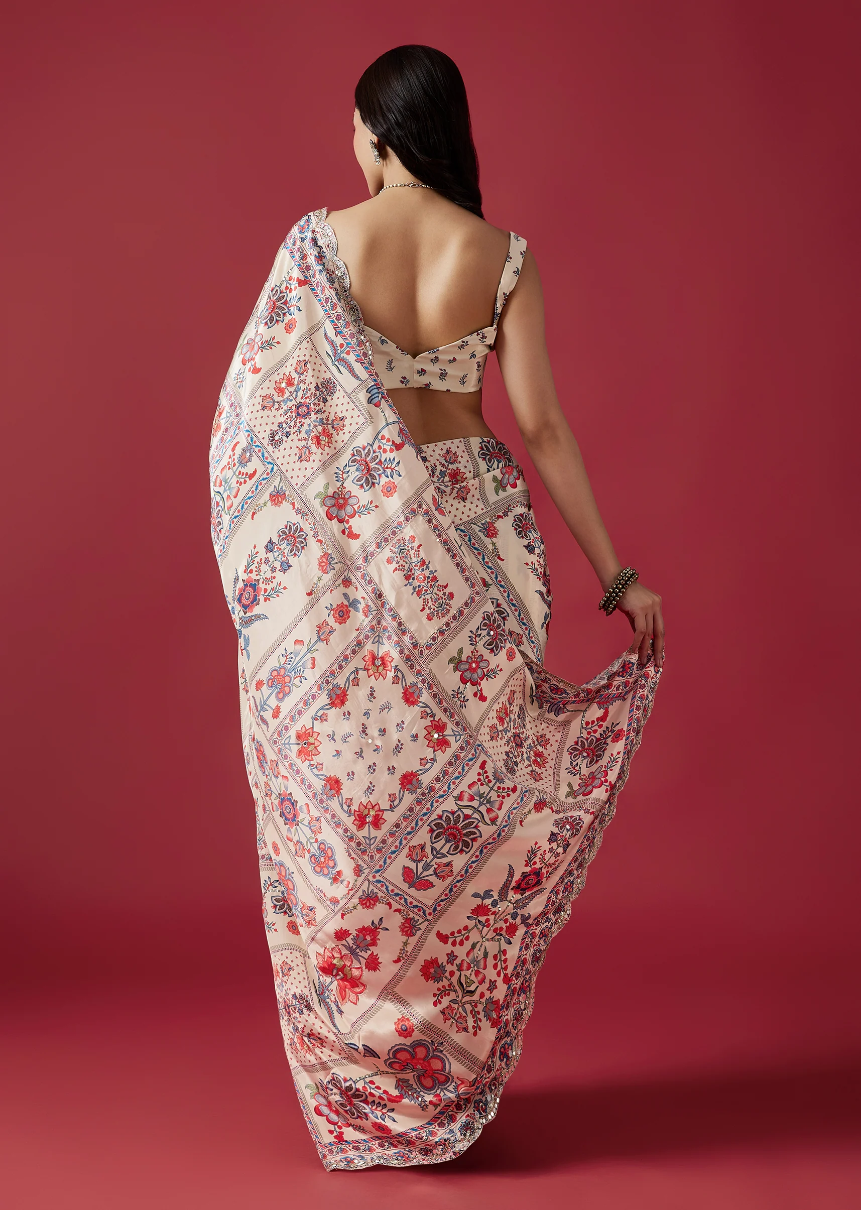 Soft Pastel Pair – Printed Saree For Her And Kurta For Him - Image 6