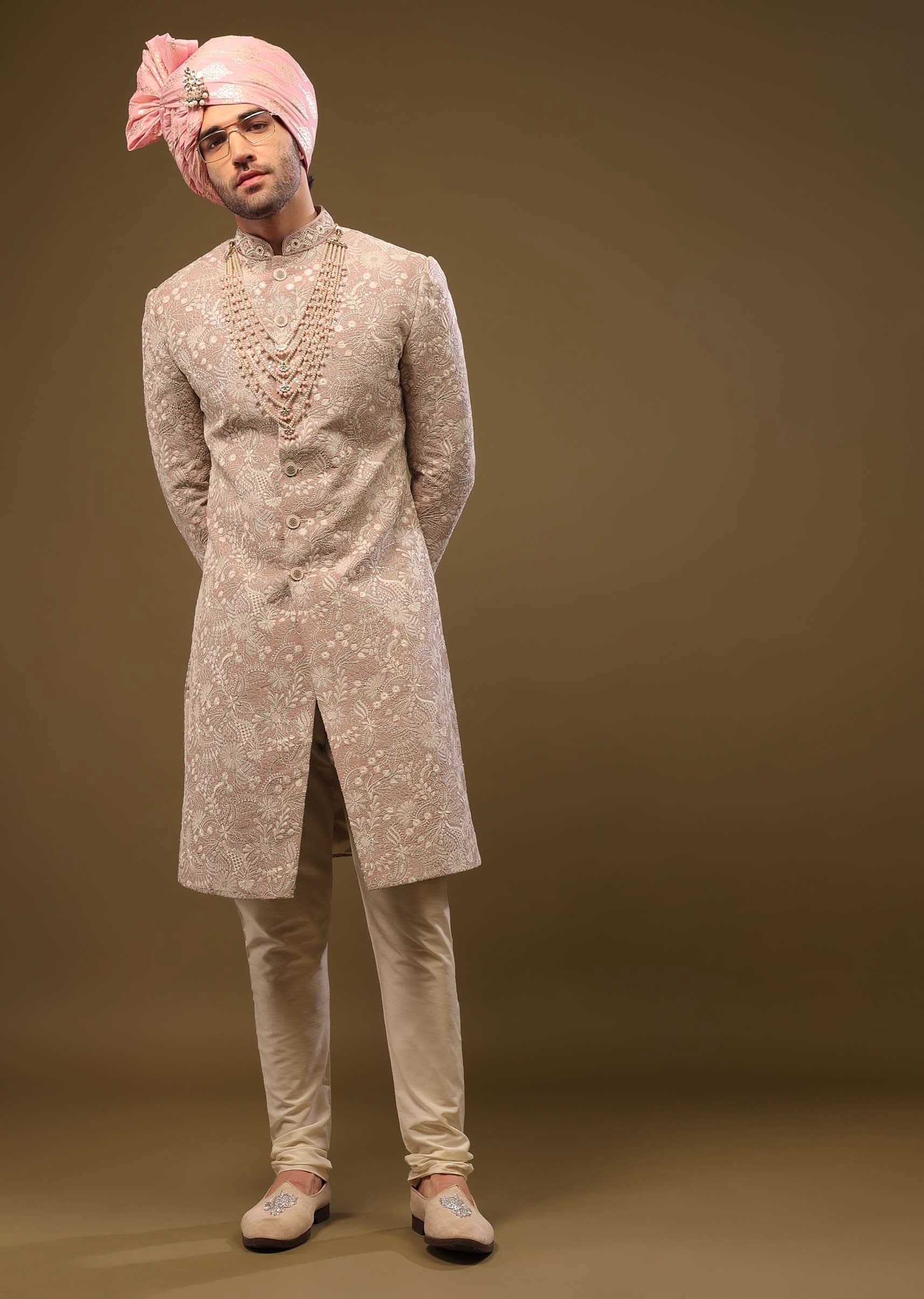 Tan Brown Silk Sherwani Set In Zari And Sequins Embroidery - Image 2