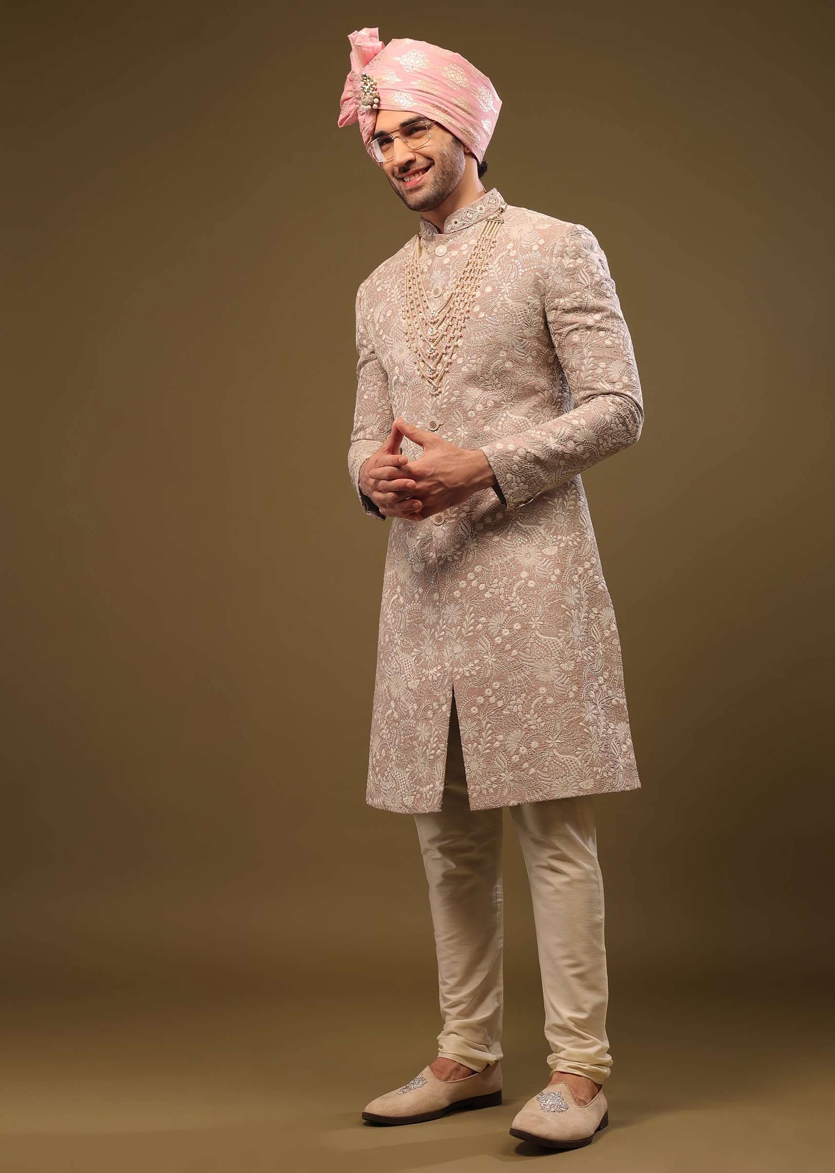 Tan Brown Silk Sherwani Set In Zari And Sequins Embroidery - Image 4