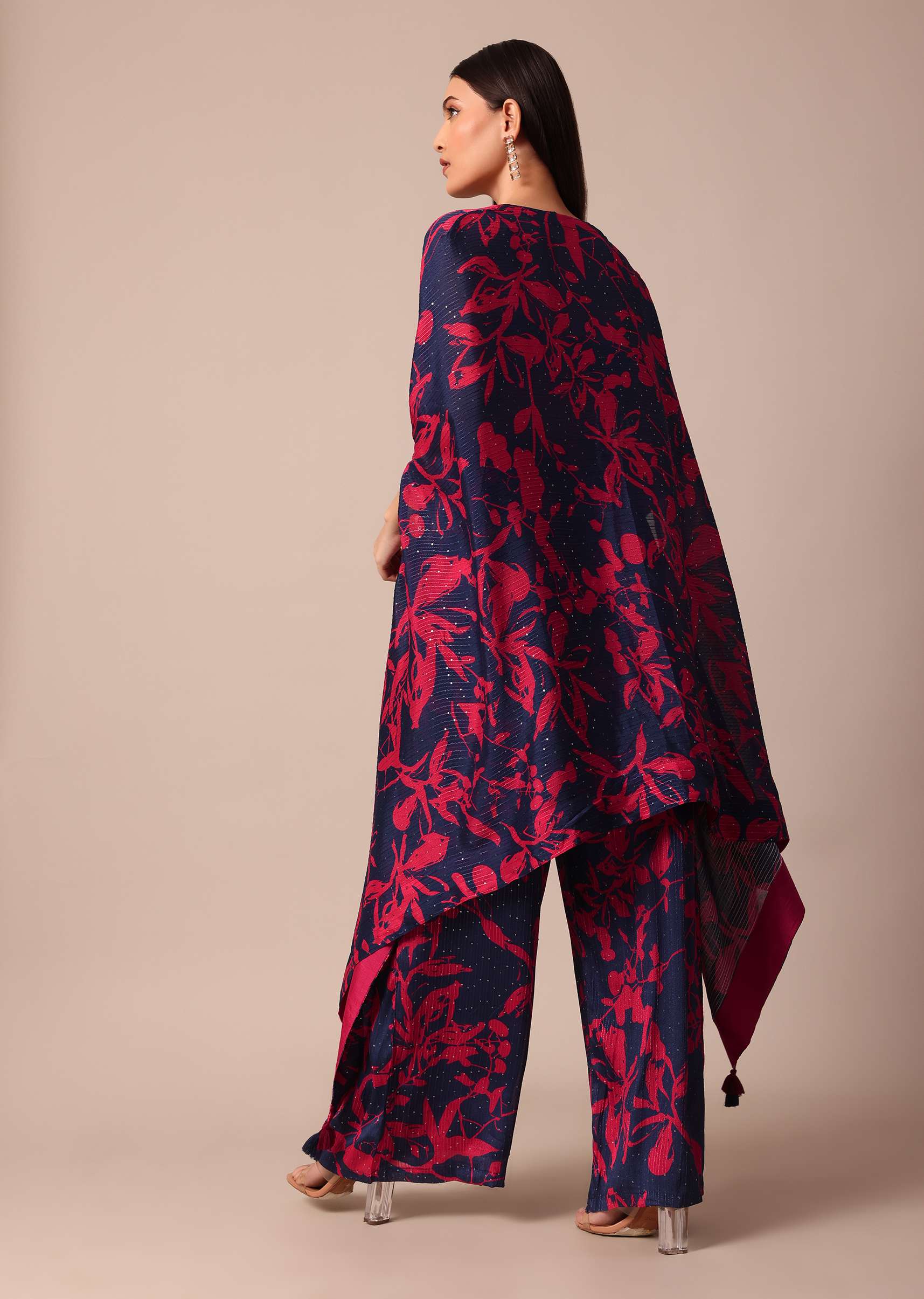 Stunning Crop Top With Printed Chiffon Jacket and Palazzo Set - Image 6
