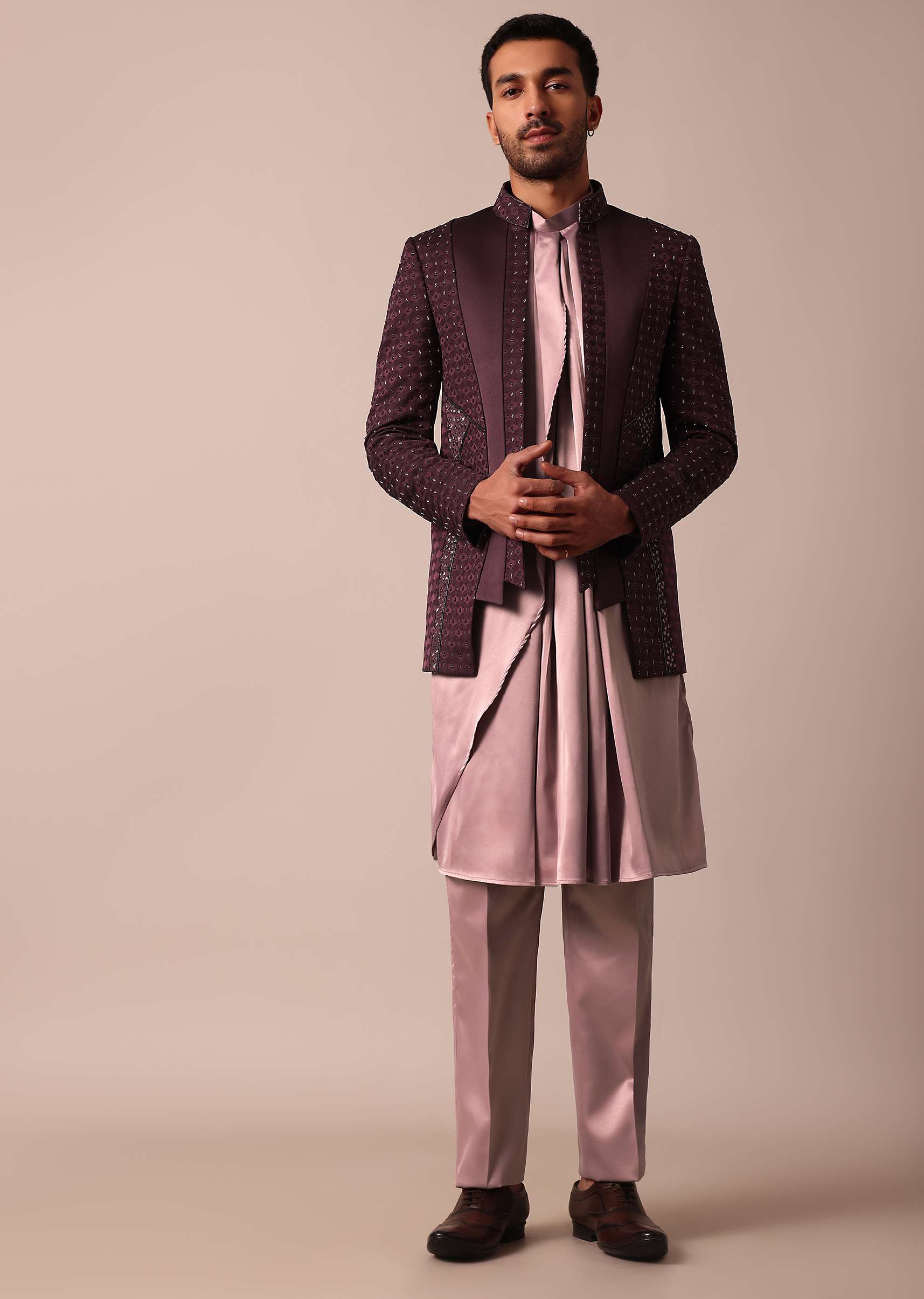 Stylish Purple Indowestern For Men - Image 2