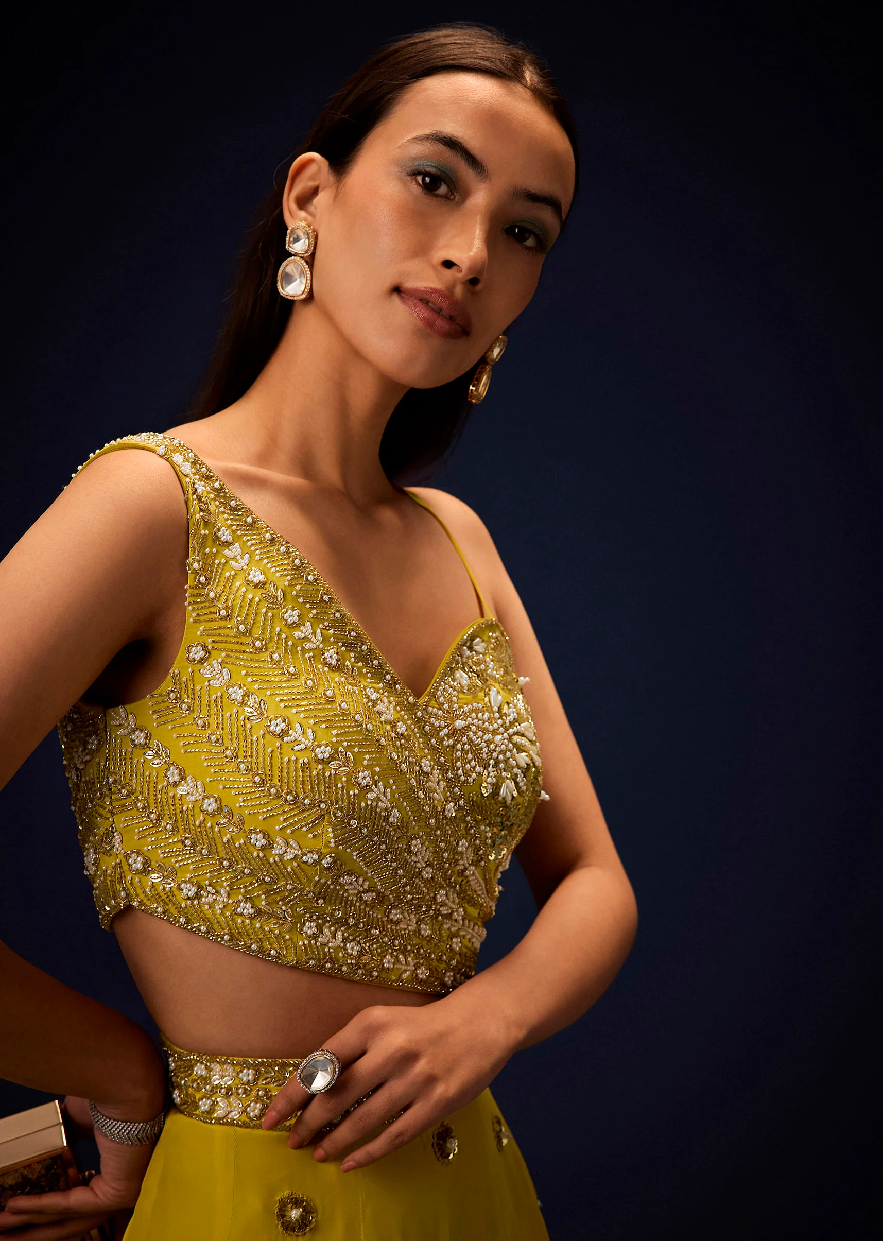 Sunglow Mustard Hand Embroidered Double Layer Frill Jumpsuit - Image 4