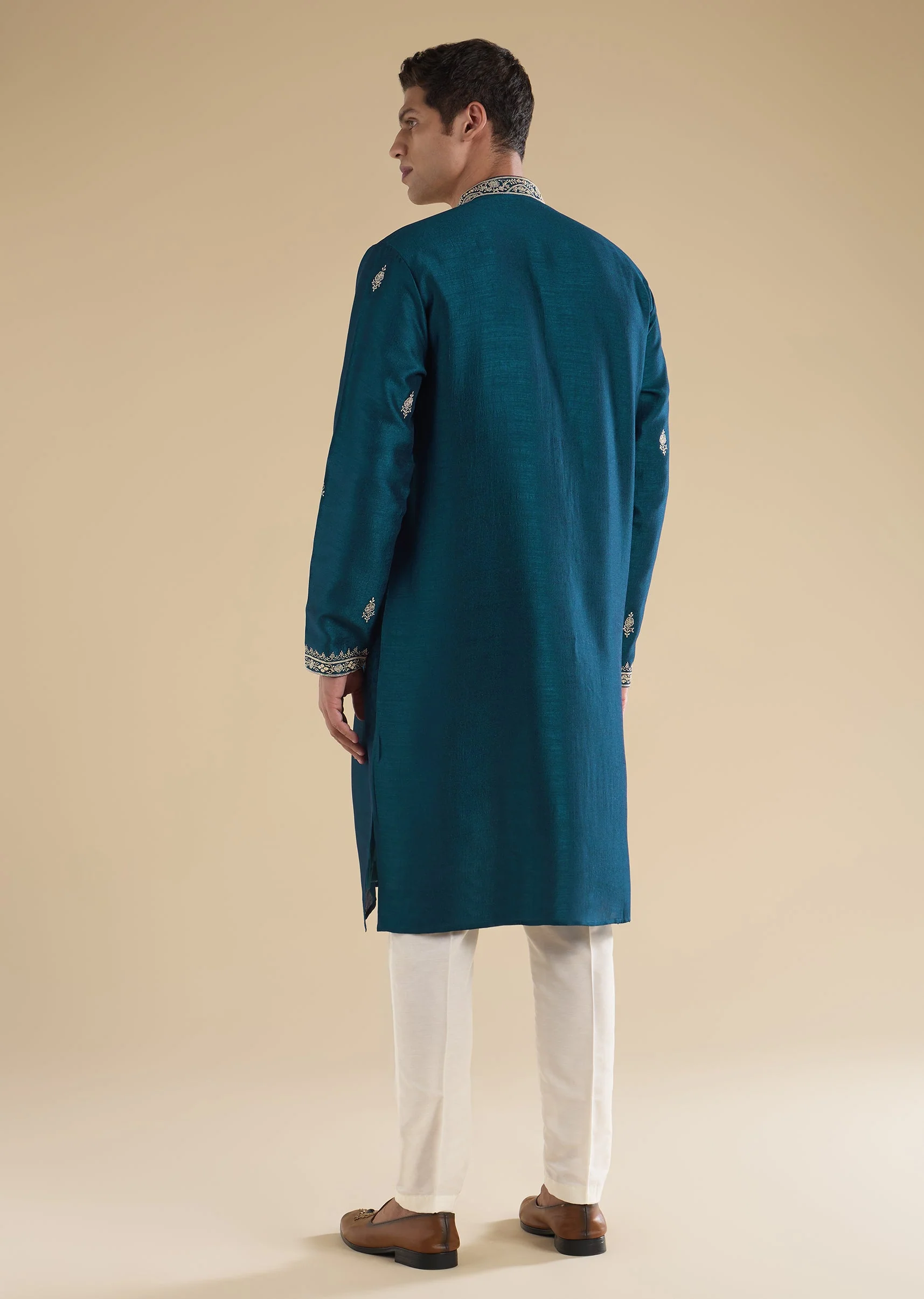 Teal Blue Mirror Detail Kurta Set - Image 5