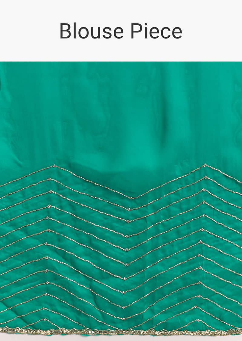 Teal Green Organza Saree With Cut Dana And Sequin Detailing - Image 10