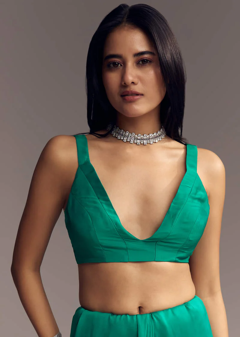 Teal Green Organza Saree With Cut Dana And Sequin Detailing - Image 7