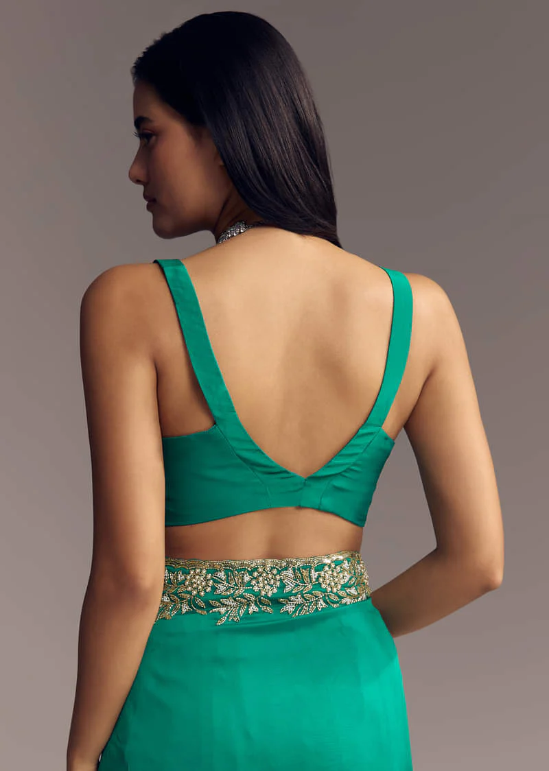 Teal Green Organza Saree With Cut Dana And Sequin Detailing - Image 8
