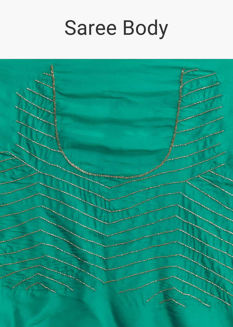 Teal Green Organza Saree With Cut Dana And Sequin Detailing - Image 9