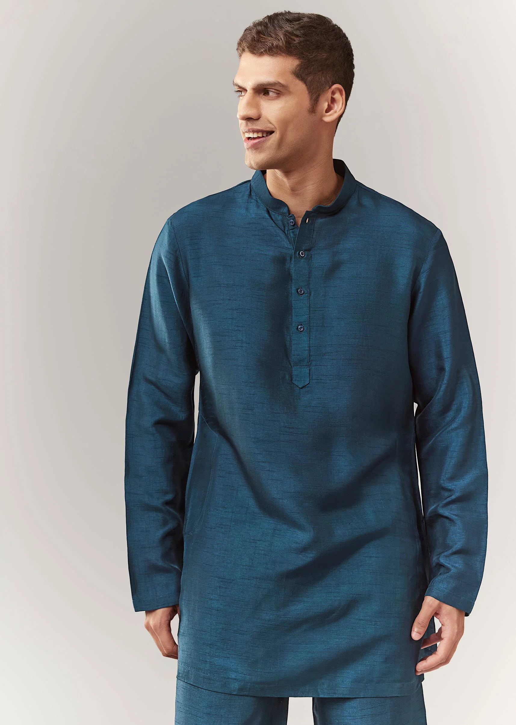 Teal Raw Silk Indo Western With Resham Work - Image 6